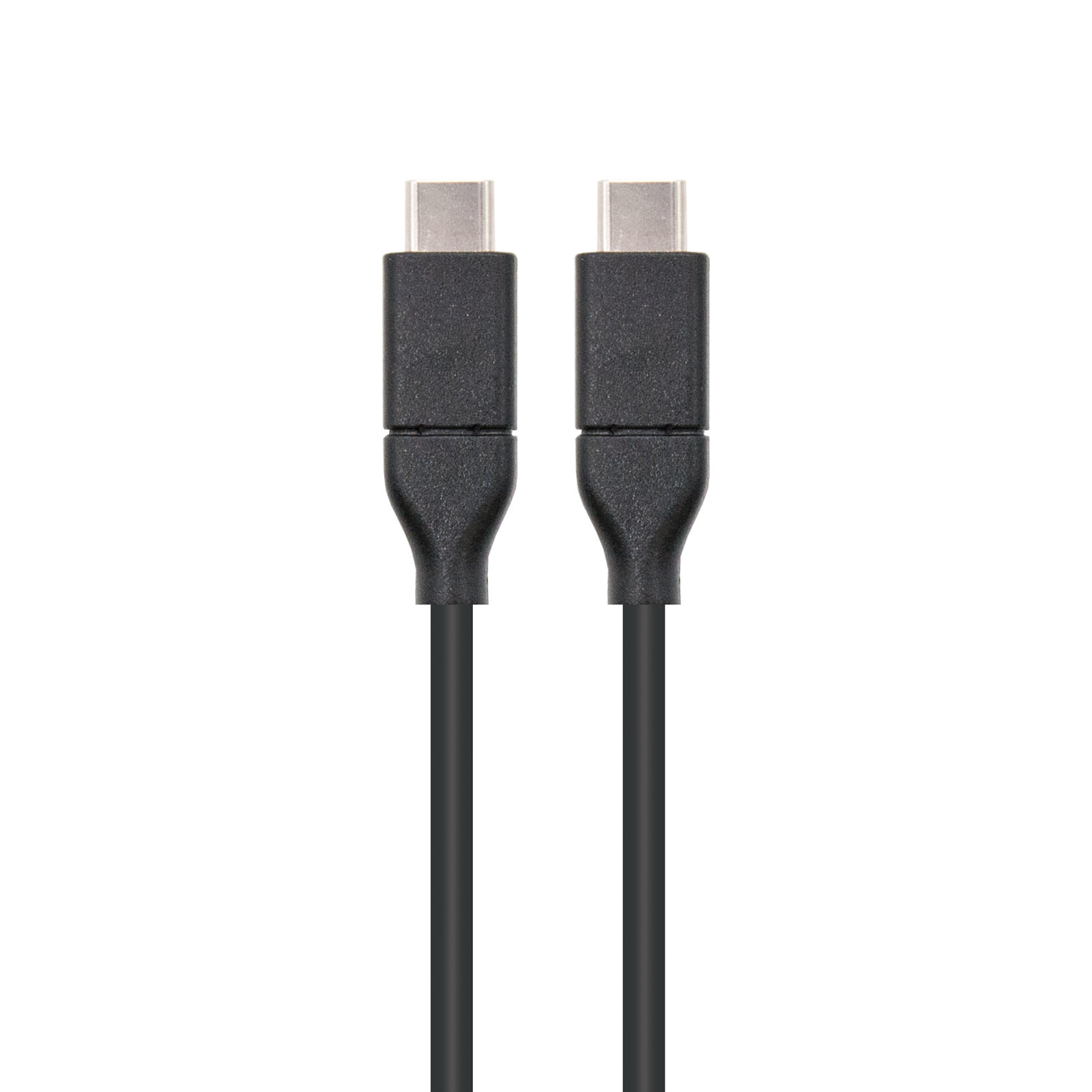 Two black USB-C cables with connectors, isolated on white. The cables are side by side.