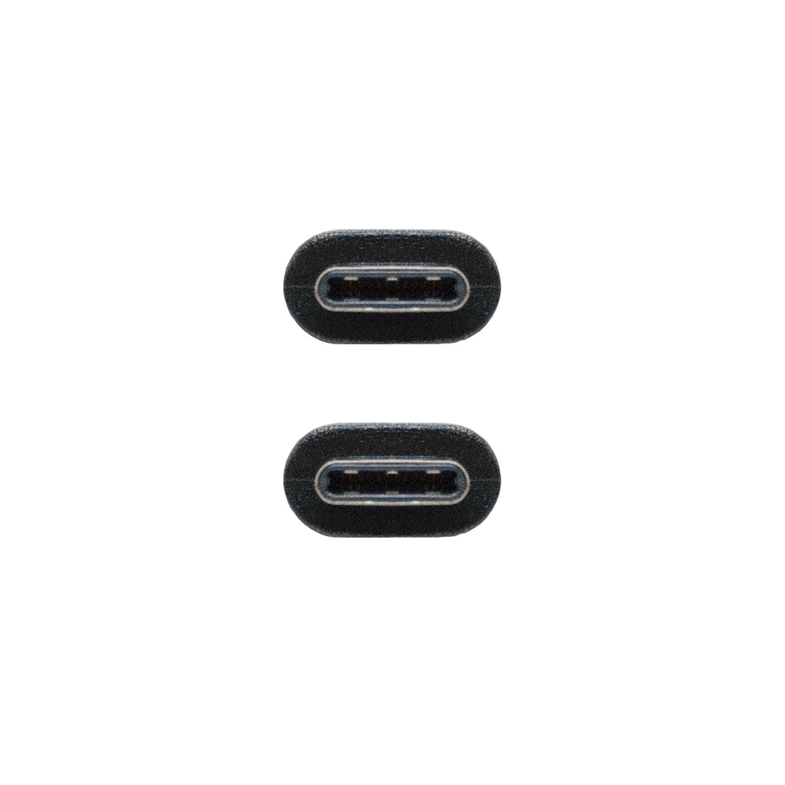 Two USB-C connectors, black and close-up.
