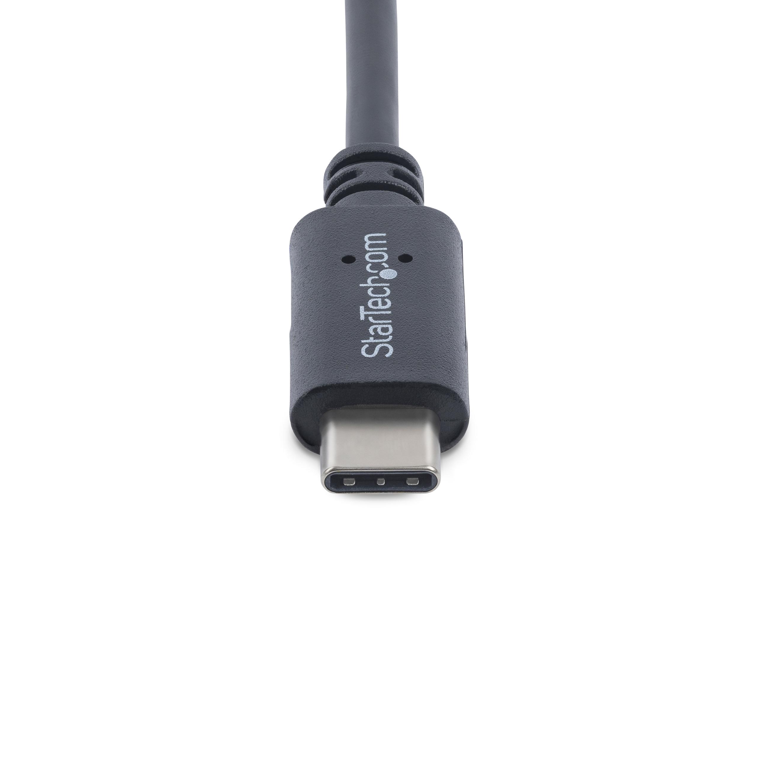 Een zwarte USB-C-kabel met Startech.com erop gedrukt.