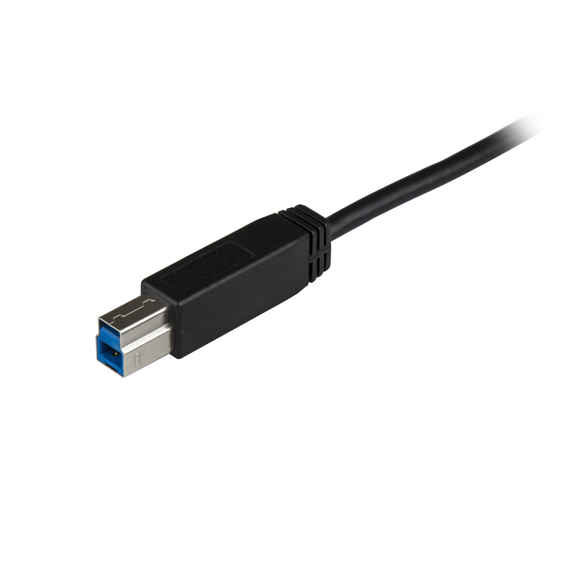 Un cavo USB nero con un connettore USB-A e un connettore USB-B.