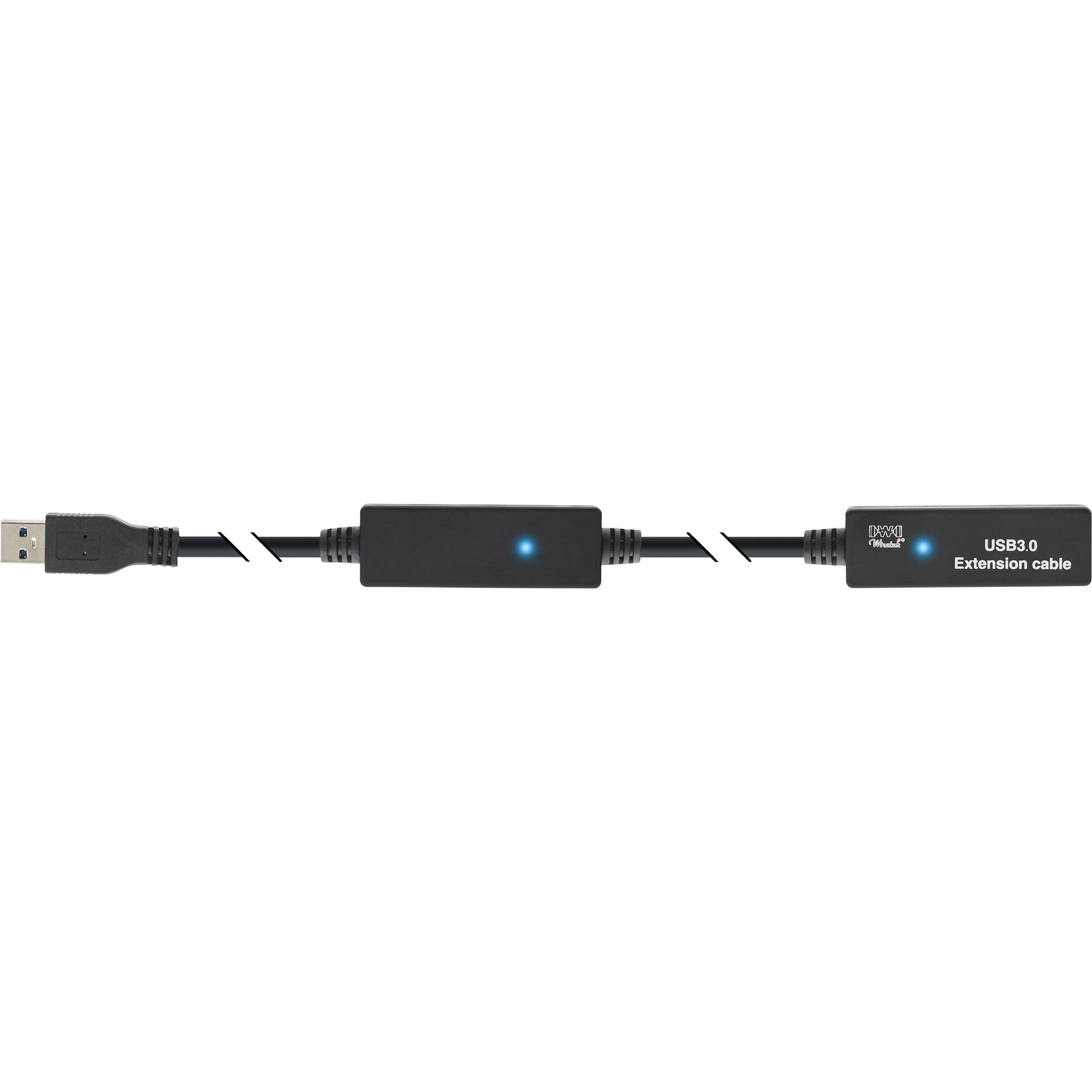 Cavo di prolunga USB 3.0. Ha una spina USB-A, una sezione centrale e una porta USB-A. Colore nero.