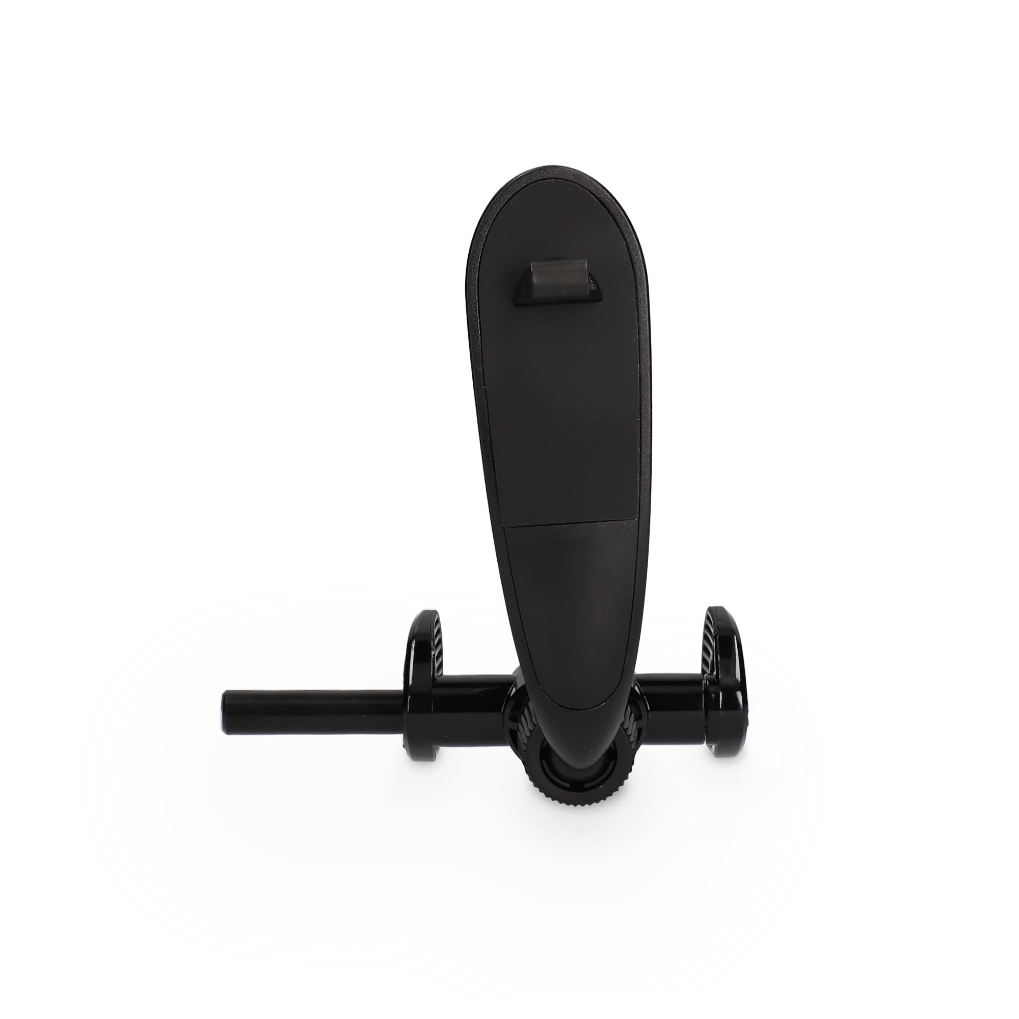 Un soporte negro para teléfono de coche, vista superior, sobre fondo blanco.