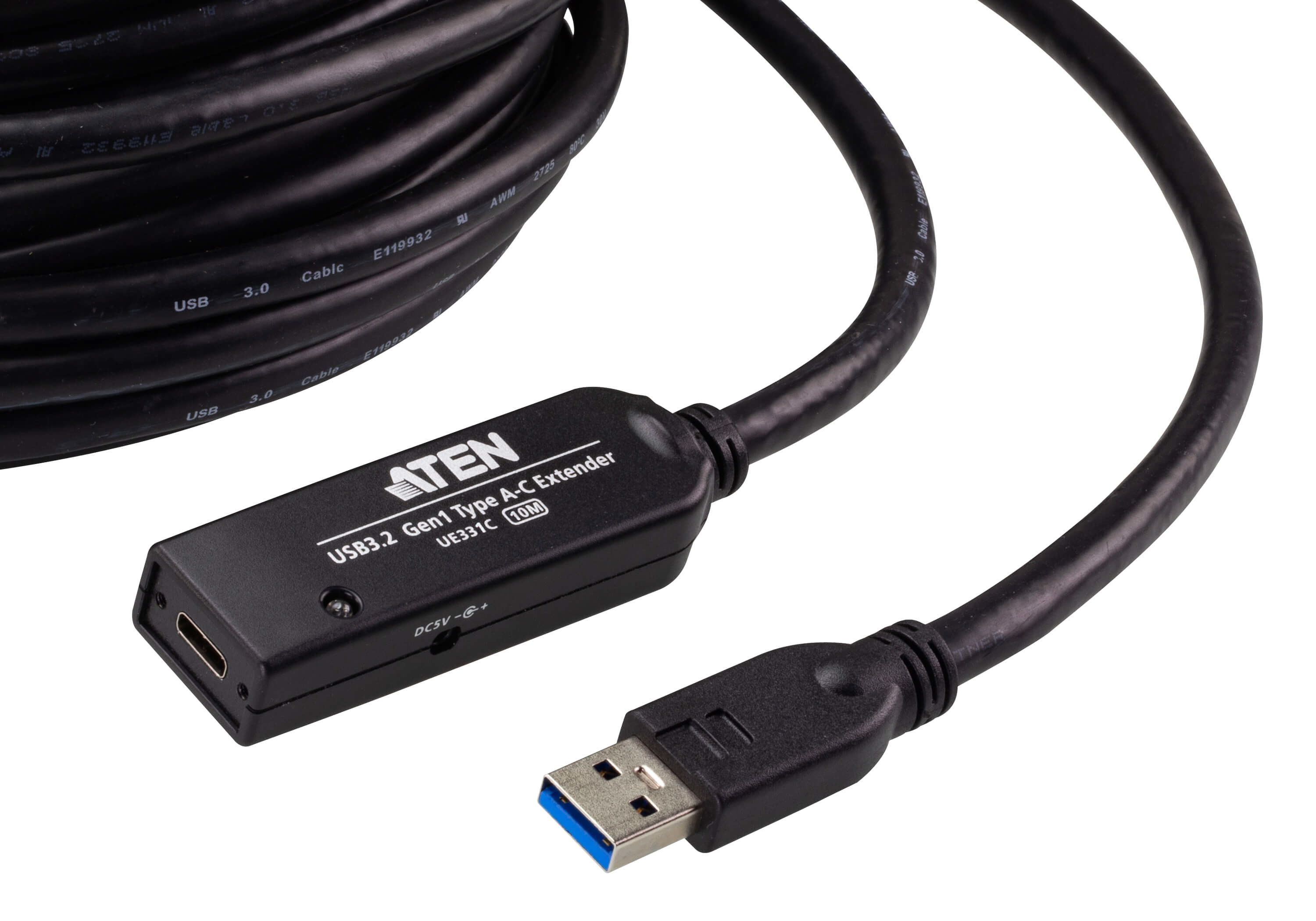 Schwarzes USB 3.2 Gen1 Typ A-C Verlängerungskabel mit beiden Enden sichtbar.