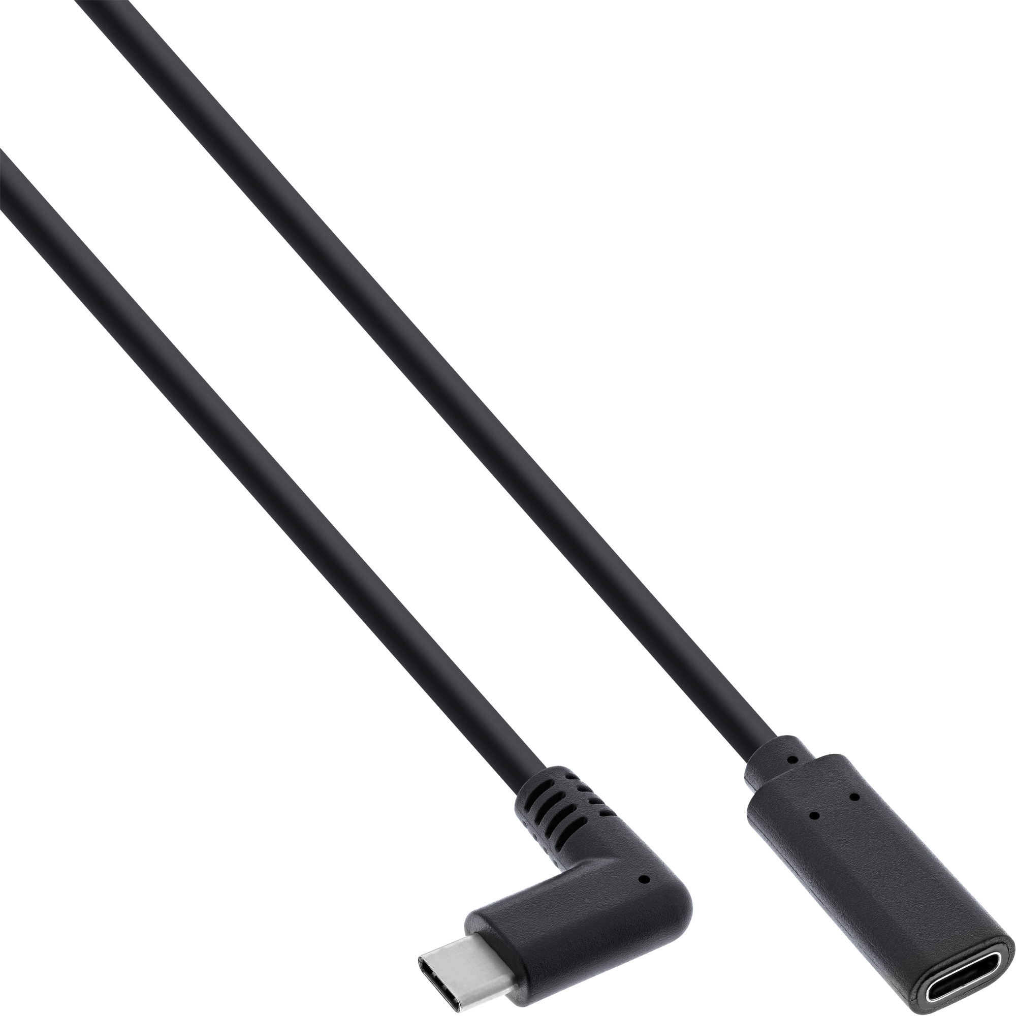 Cavo USB nero con connettore USB-C e angolo di 90 gradi.