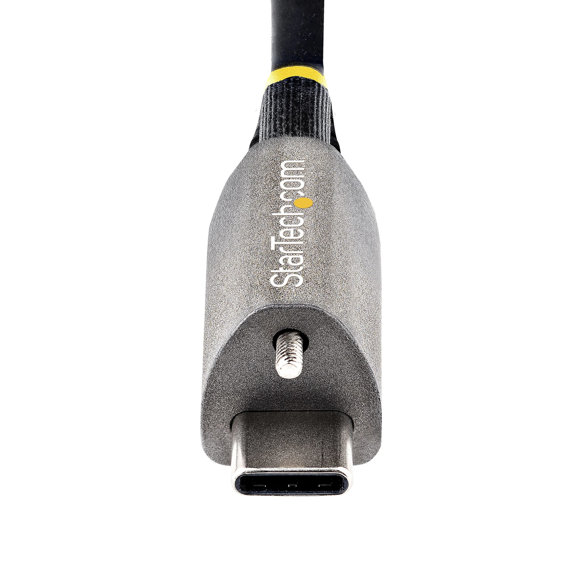 Conector USB-C. Un conector USB-C gris con la marca StarTech.com.