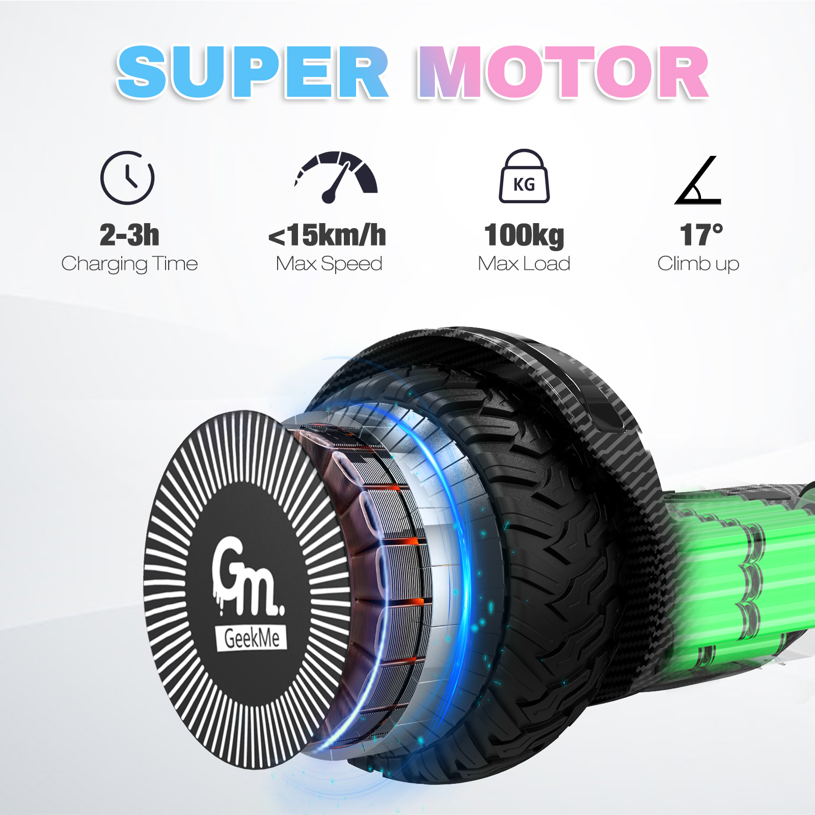 Un diagramma che mostra le caratteristiche di uno scooter autobilanciante: tempo di ricarica, velocità.