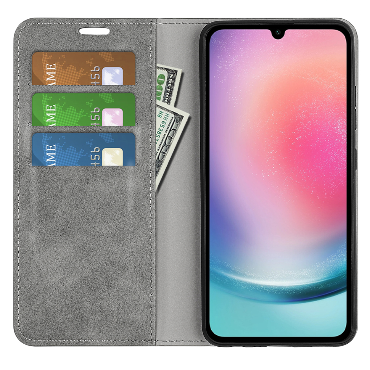 Une coque de téléphone marron avec un support et des emplacements pour cartes.