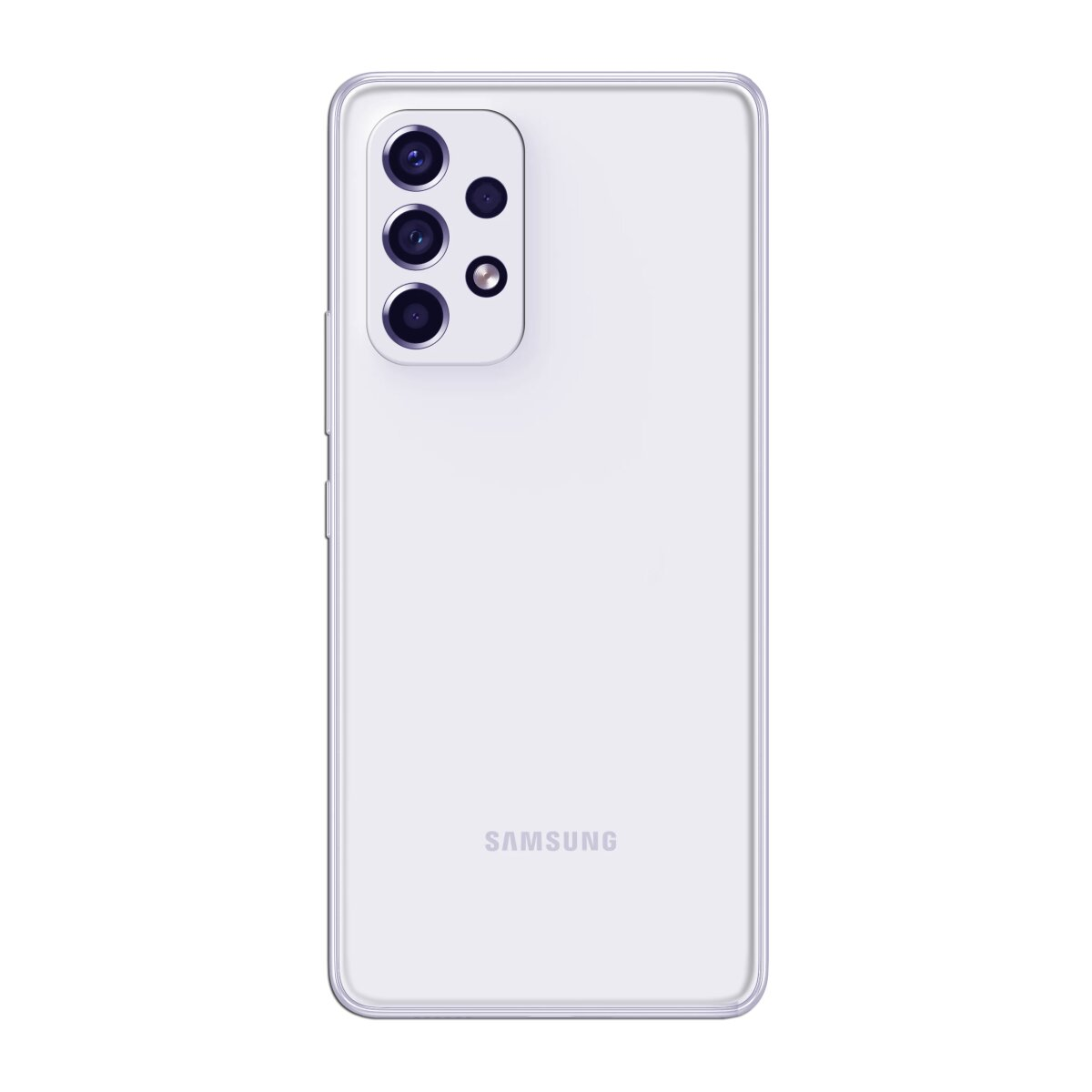 Weißes Samsung-Handy mit mehreren Rückkameras, sauberem Design und dem Samsung-Logo unten.