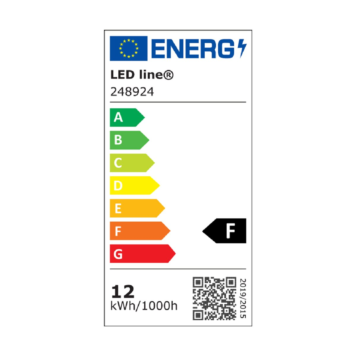 Ein Energieeffizienzlabel mit der Bewertung F. Das Etikett ist weiß und grün.