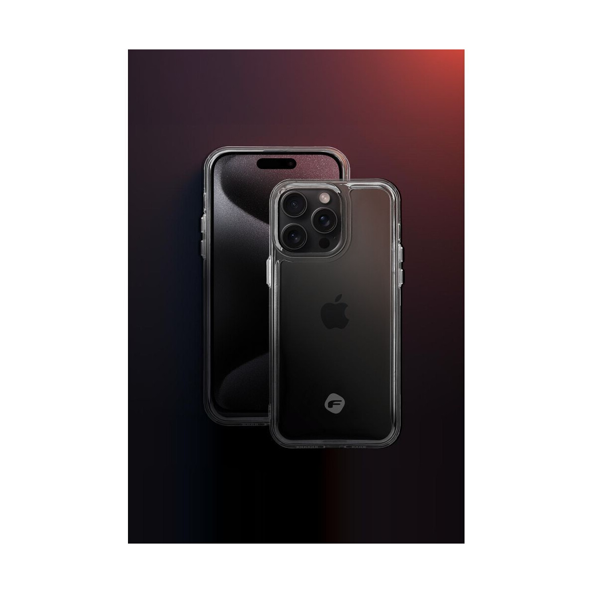 Zwei Telefone in transparenten Hüllen auf einer dunklen Oberfläche. Ein Telefon ist sichtbar.