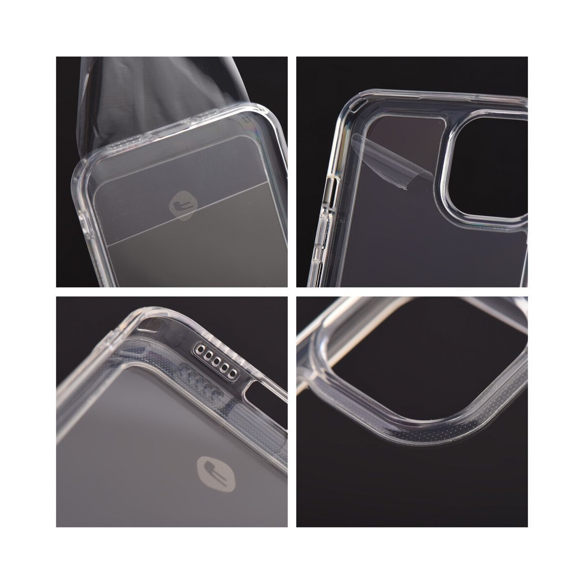 Nahaufnahme einer transparenten Handyhülle. Details von Struktur und Design.