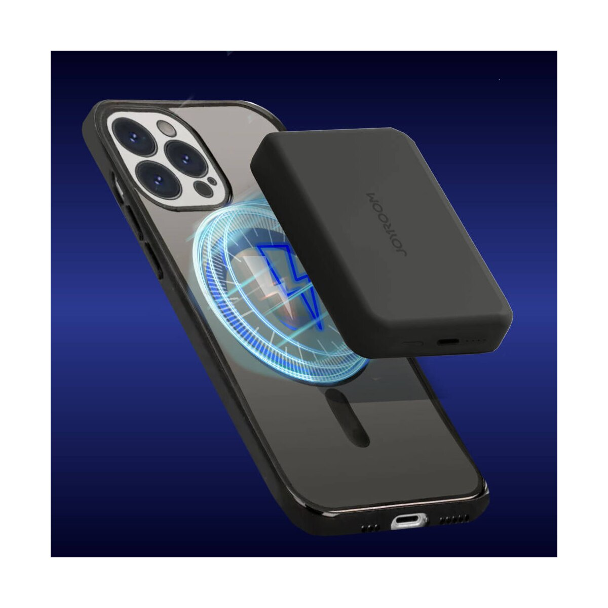 Eine Handyhülle mit einer schwarzen Powerbank befestigt.
