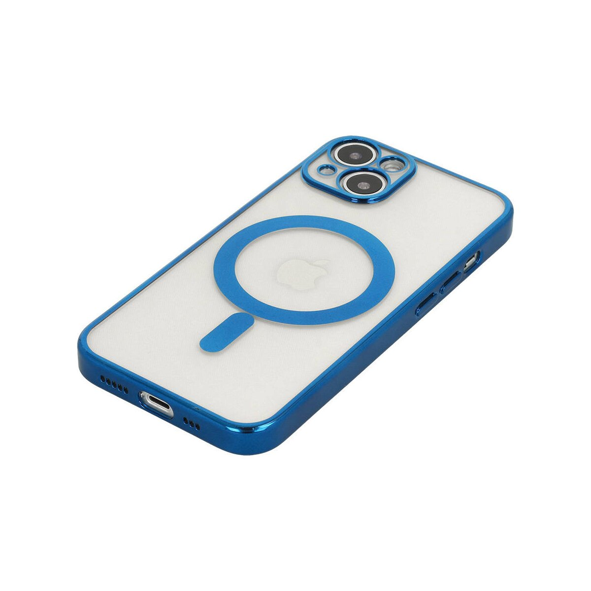 Eine blaue iPhone-Hülle mit einem Ring. Die Hülle liegt auf einer weißen Oberfläche.
