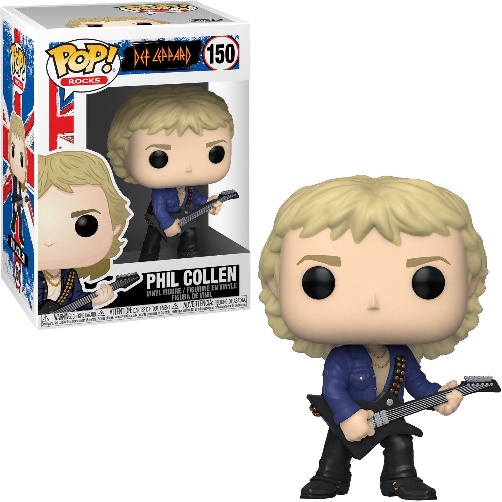 Eine Funko Pop Figur von Phil Collen von Def Leppard, der eine Gitarre hält.