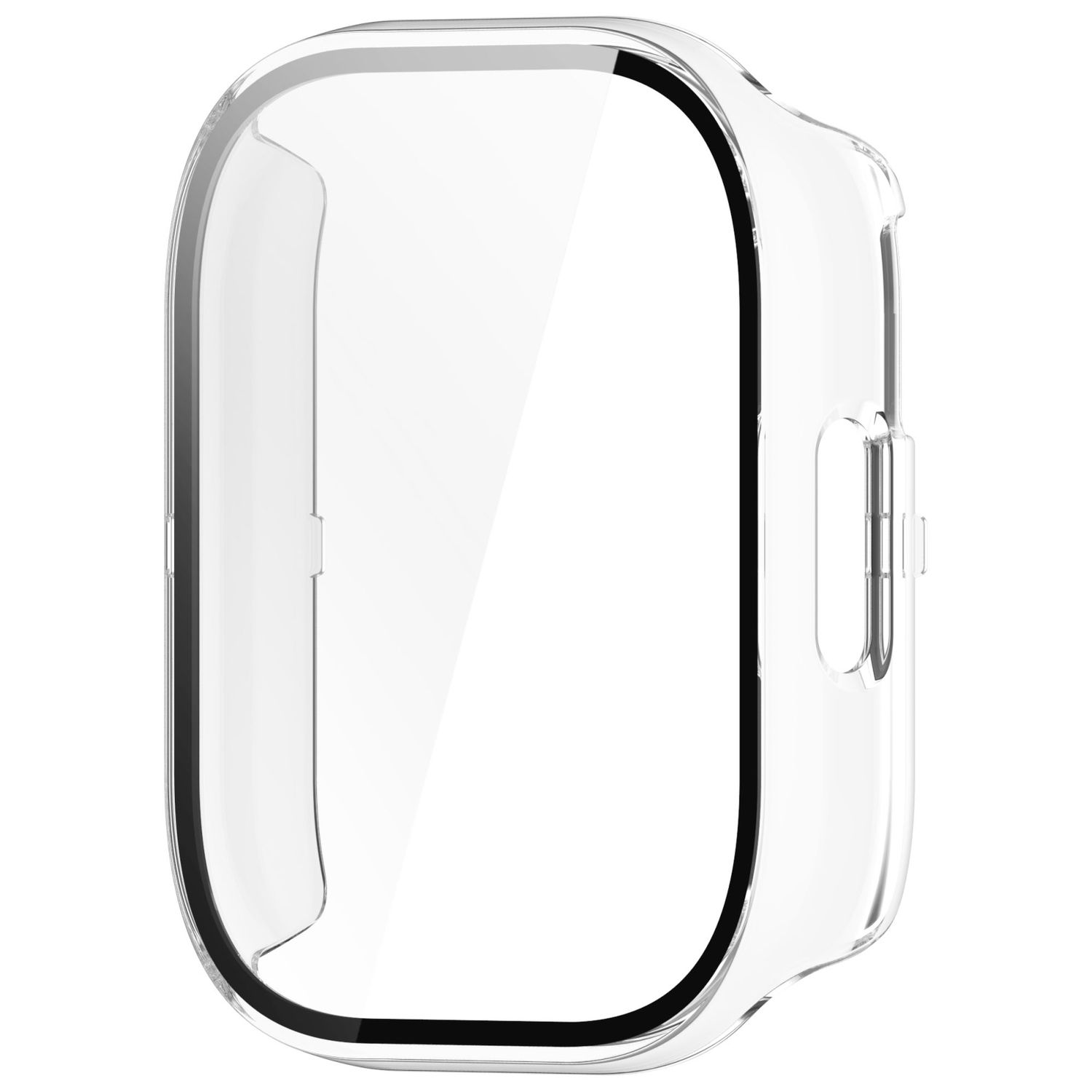 Una custodia protettiva trasparente per smartwatch, che mostra lo schermo.