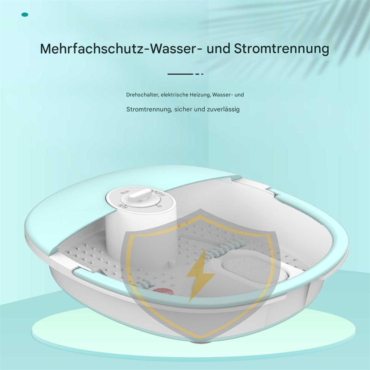Ein Fußbad mit Text und Grafiken, Fokus auf Wasserscheidung.
