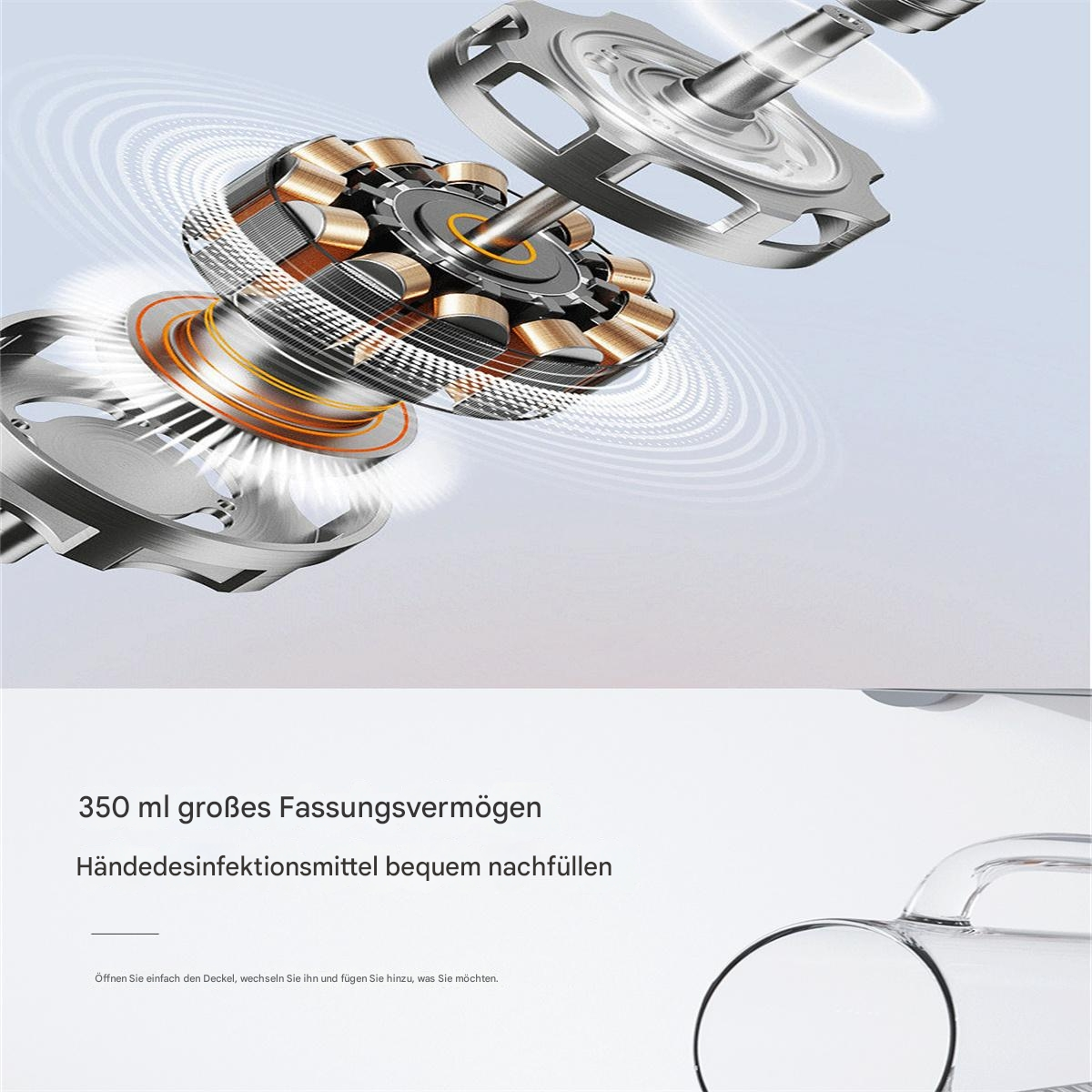 Nahaufnahme eines Geräts mit mechanischem Element. Es hat ein klares Glas mit einer runden Öffnung. Weißer Hintergrund.