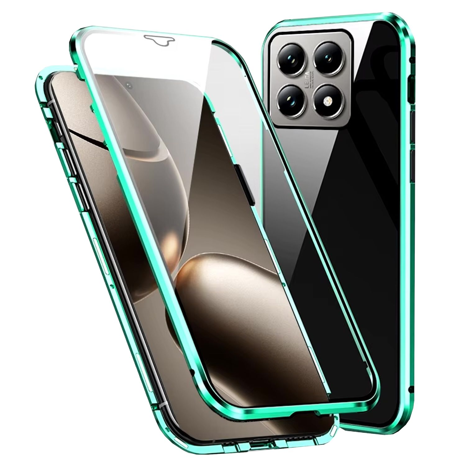 WIGENTO Beidseitiger 360 Grad Magnet Glas Hlle, Full Cover, Xiaomi, 14T,  Grn / Transparent