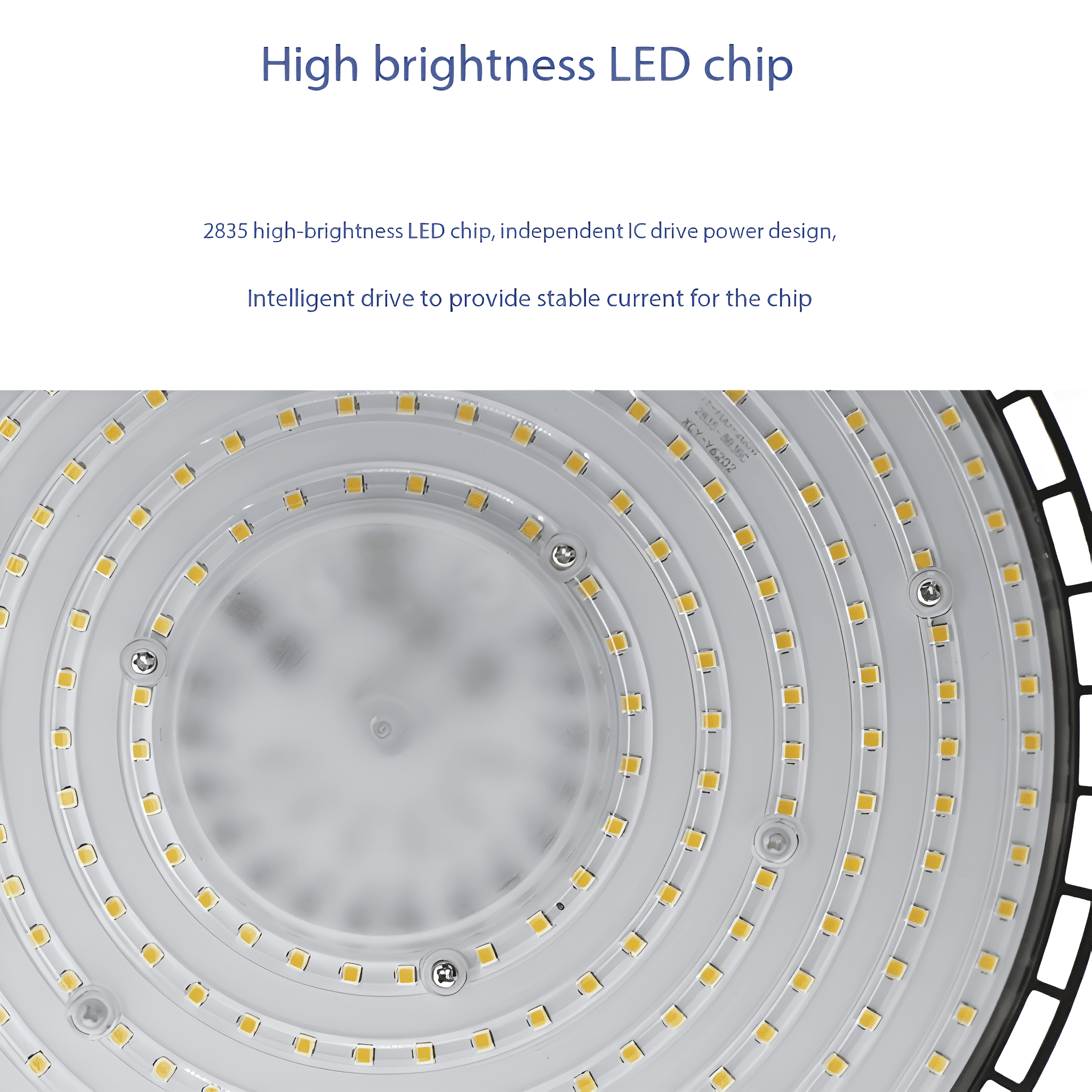 Nahaufnahme einer kreisförmigen LED-Lichttafel mit konzentrischen LED-Ringen, montiert in einem schwarzen Rahmen.