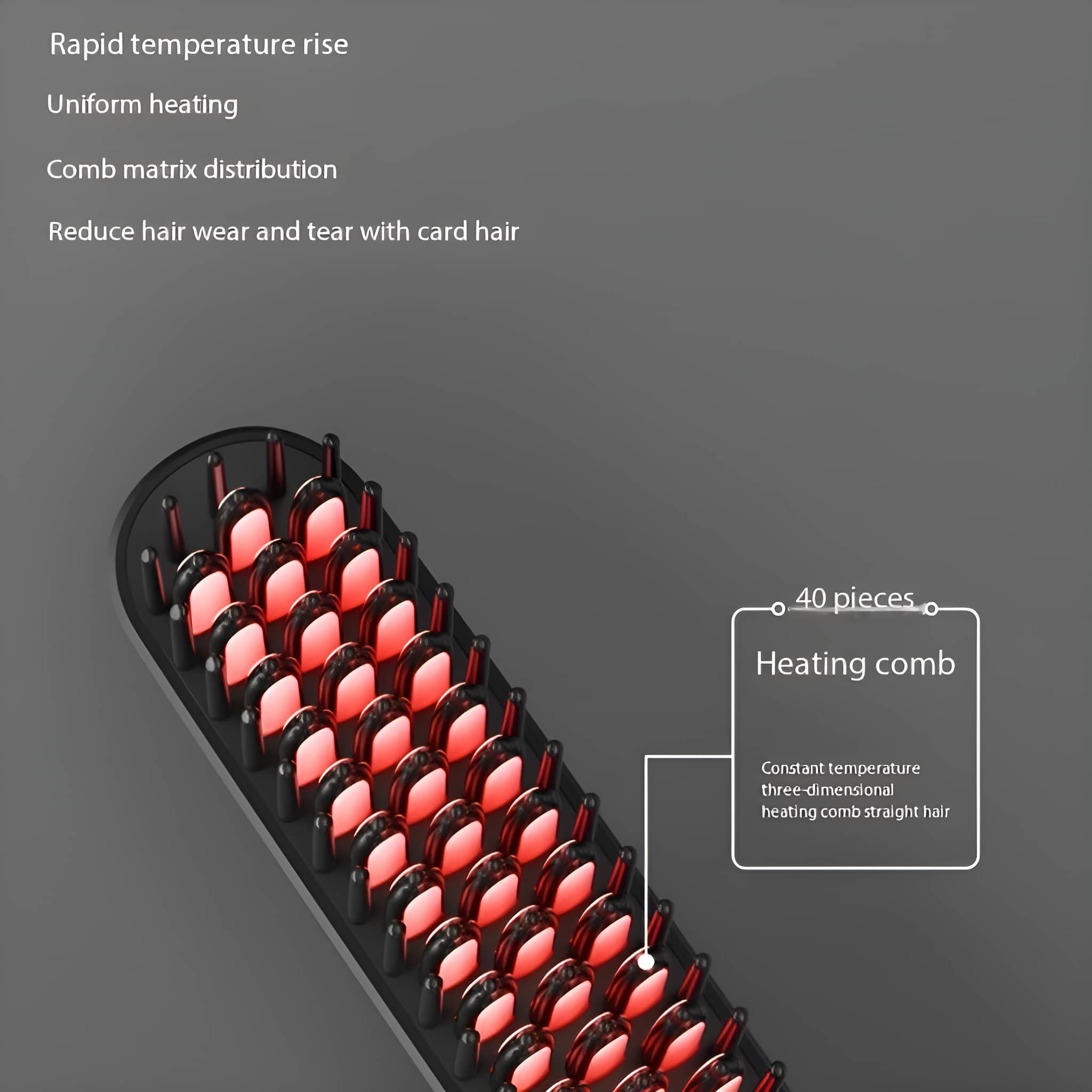 Haarglätter mit rot glühenden Heizelementen. Schwarz-Grau Farbschema.