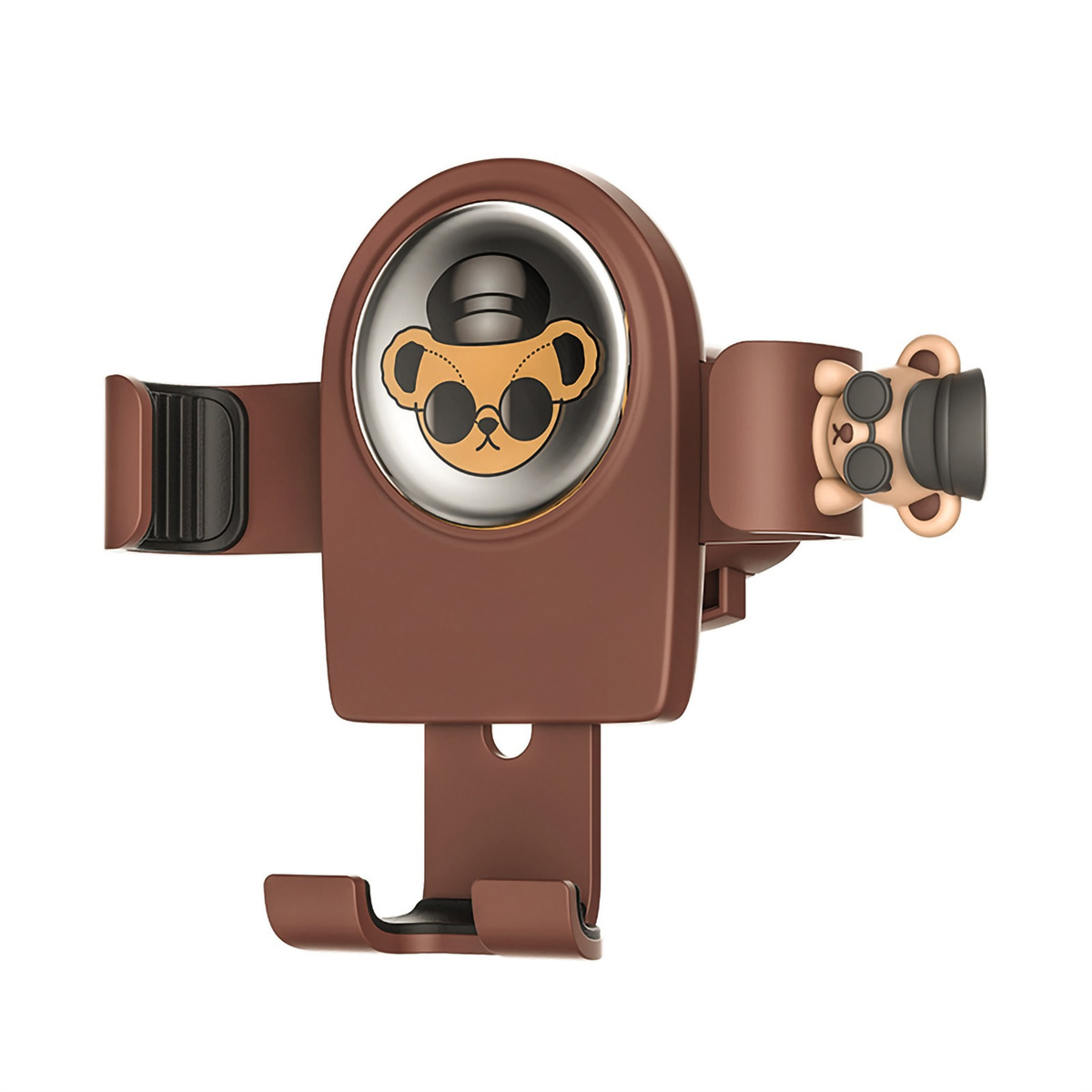 Autotelefonhalter mit einem braunen Bären-Design. Verfügt über ein Bärengesicht und einen bärenförmigen Griff.