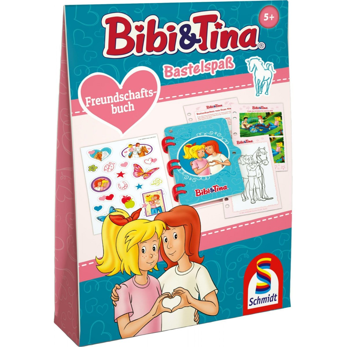 Boxed 'Bibi & Tina' Freundschaftsbuch-Set mit Stickern und Illustrationen zweier Mädchen.
