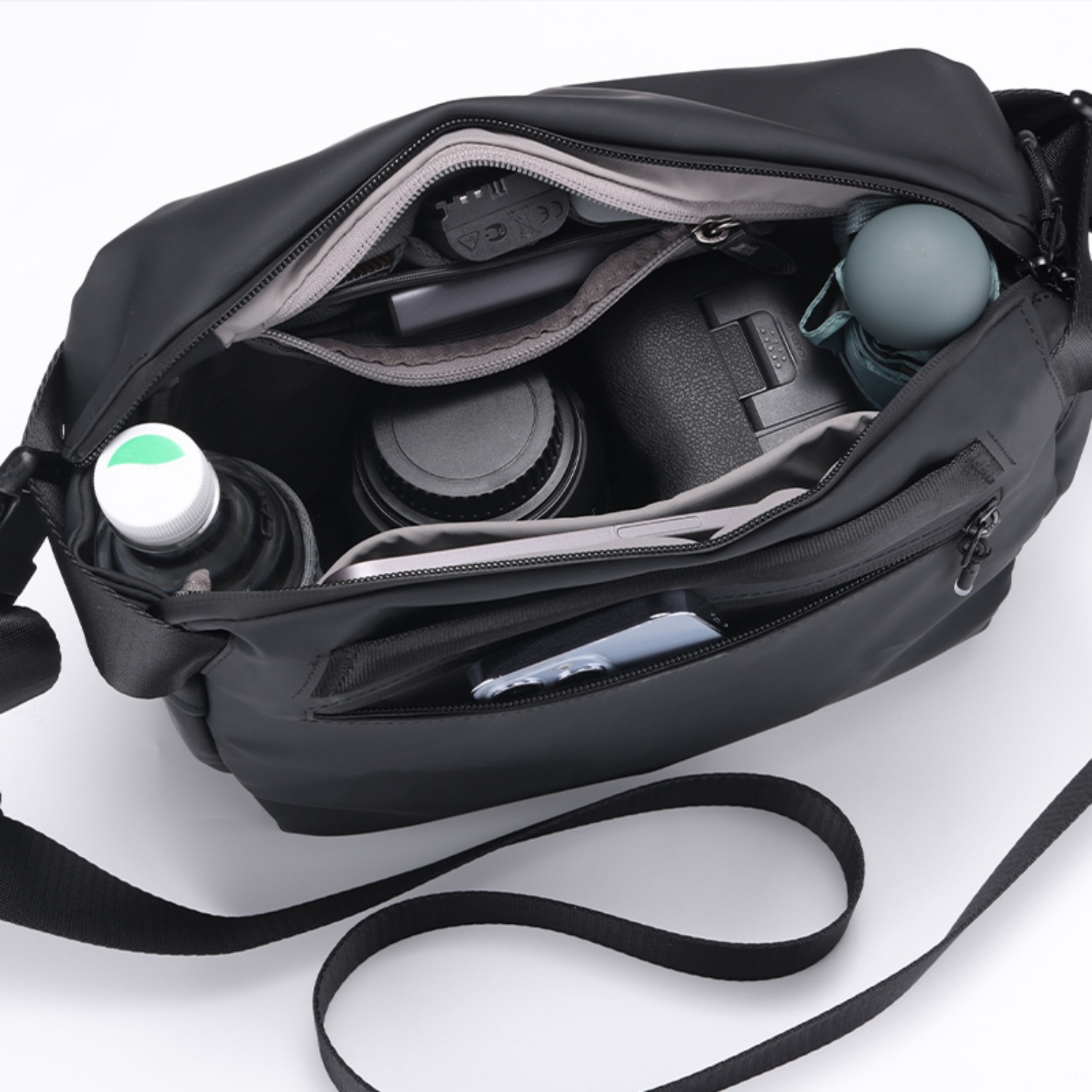 Tullio Borsa A Tracolla Per Fotocamera 6L | Impermeabile In Tela 16A Con Tracolla Imbottita | Per DSLR Mirrorless E Accessori | Nero/Grigio - 2