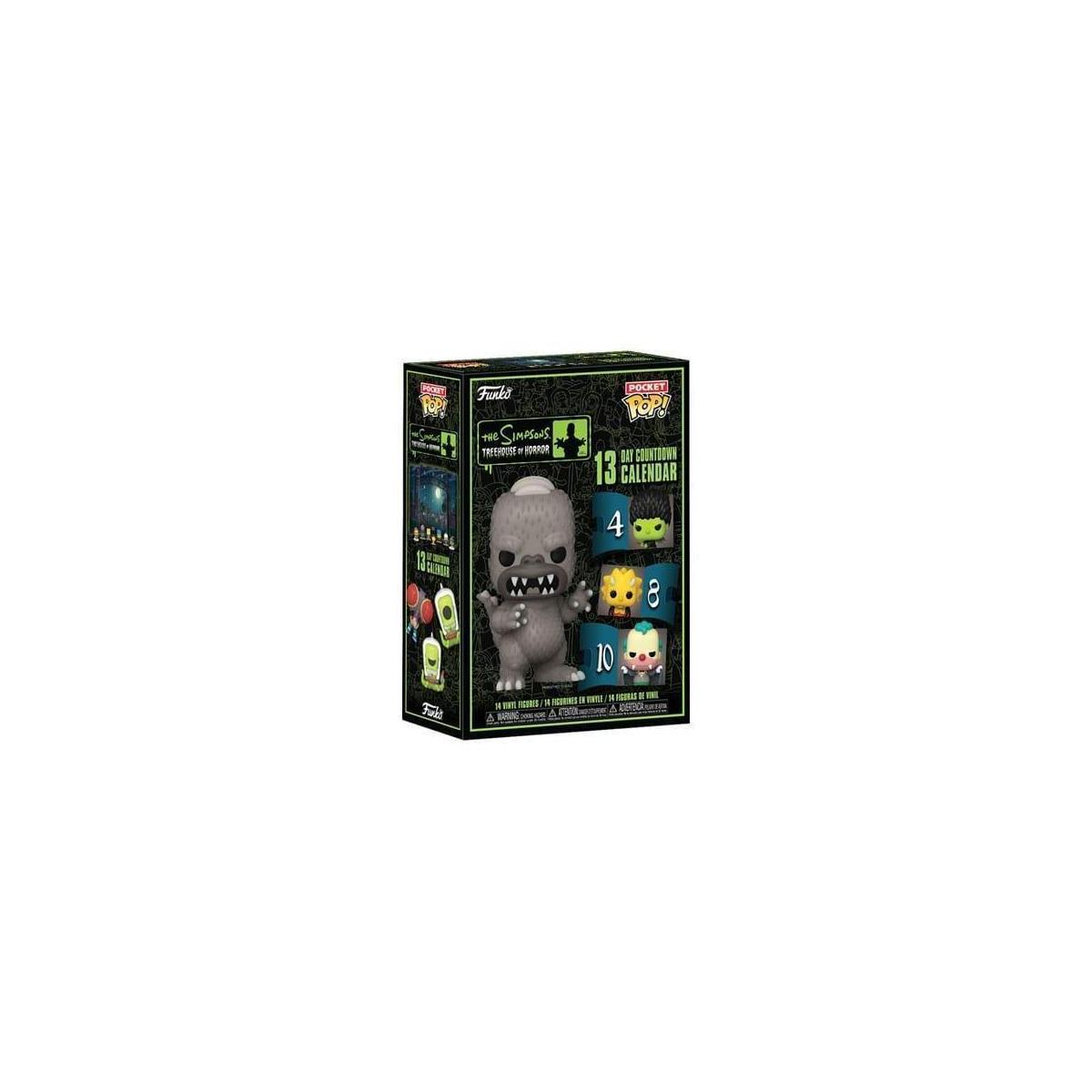 Die Simpsons Countdown-Kalenderbox mit mehreren kleinen Figuren und einer Comicfigur.