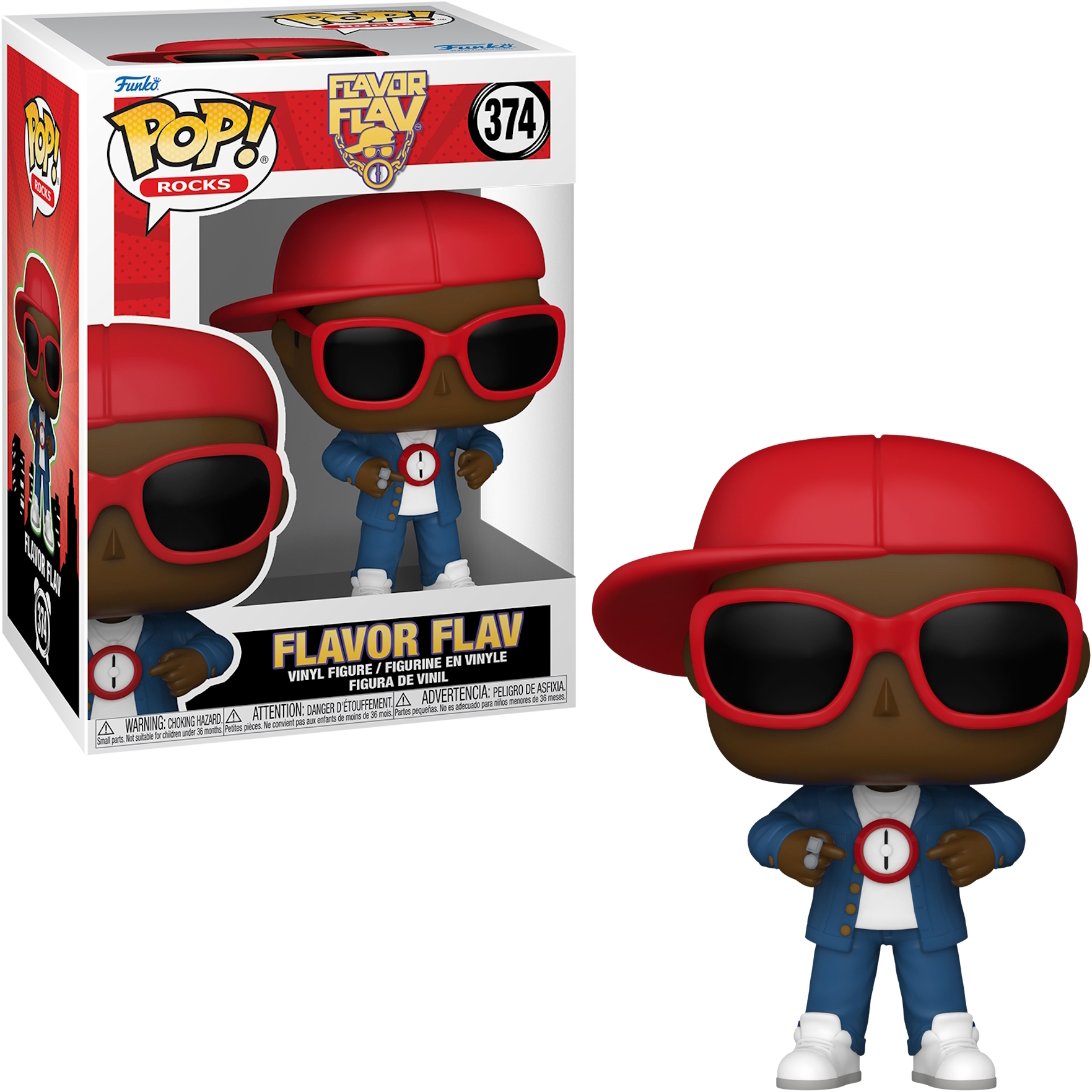 Figurka Funko Pop Flavor Flava z pudełkiem. Ma czerwoną czapkę i okulary.
