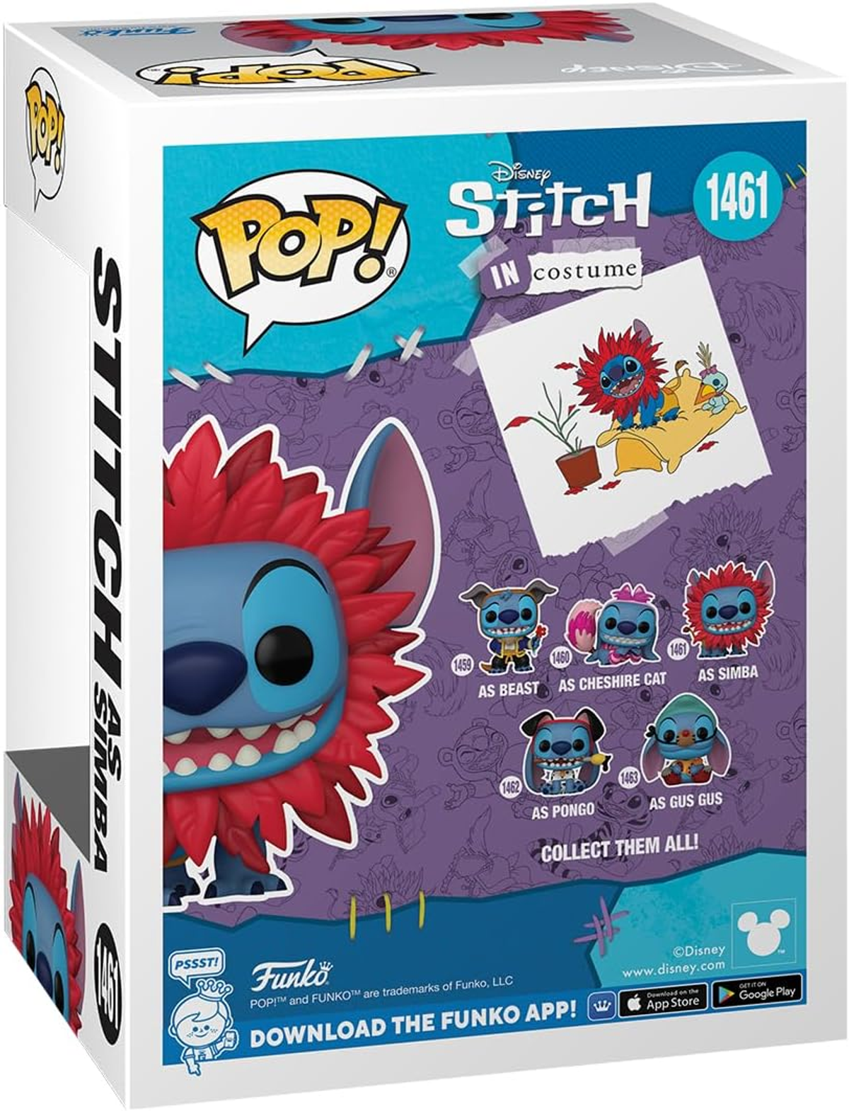 Scatola di Disney Stitch in Costume. Raffigura una figura di Stitch. Altri personaggi e icone Stitch sono sul retro.