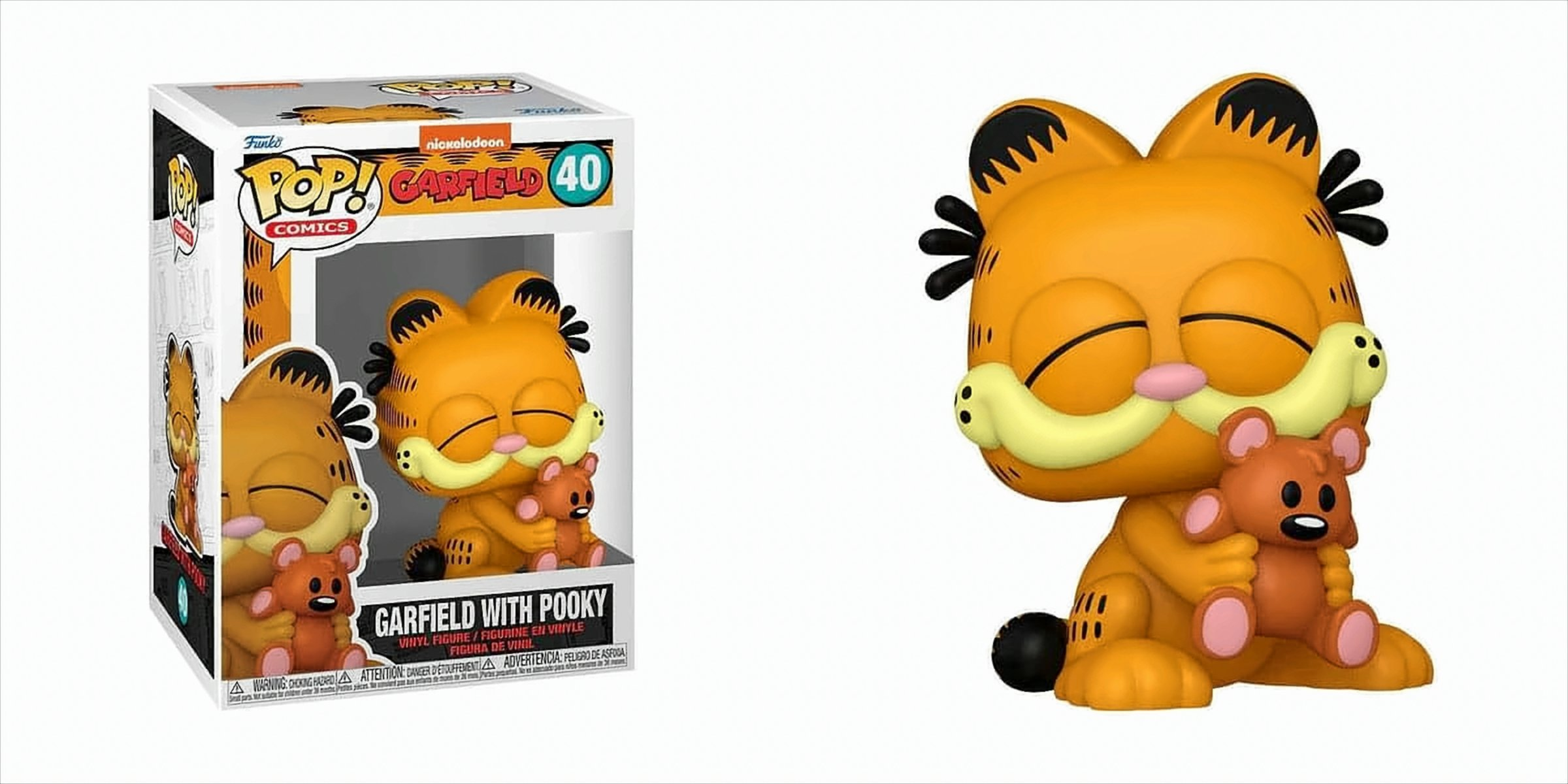 Figura Funko Pop de Garfield con Pooky abrazando un oso de peluche.