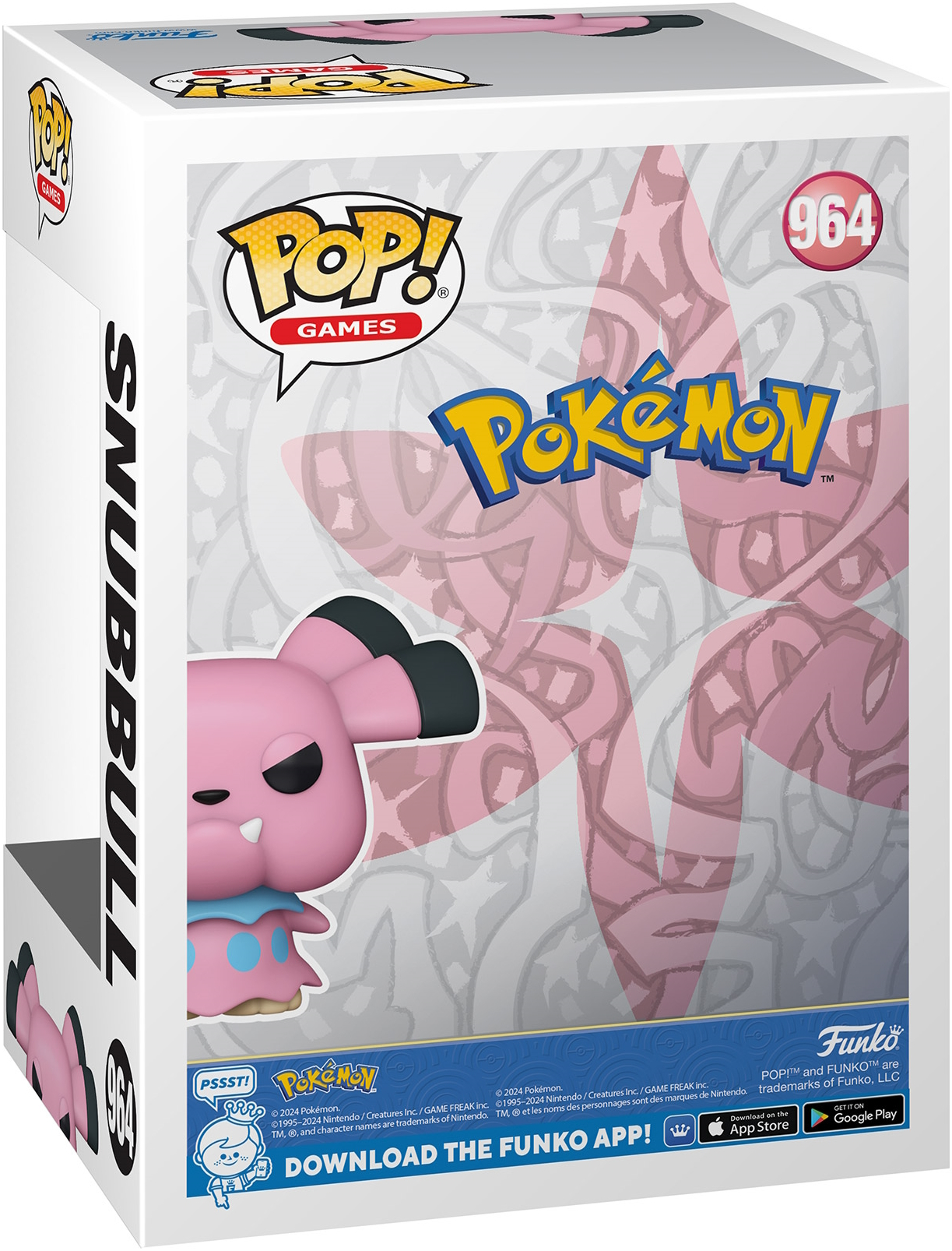 Figurka Pokemona Snubbull w pudełku. Pudełko jest białe z marką Pokemon.