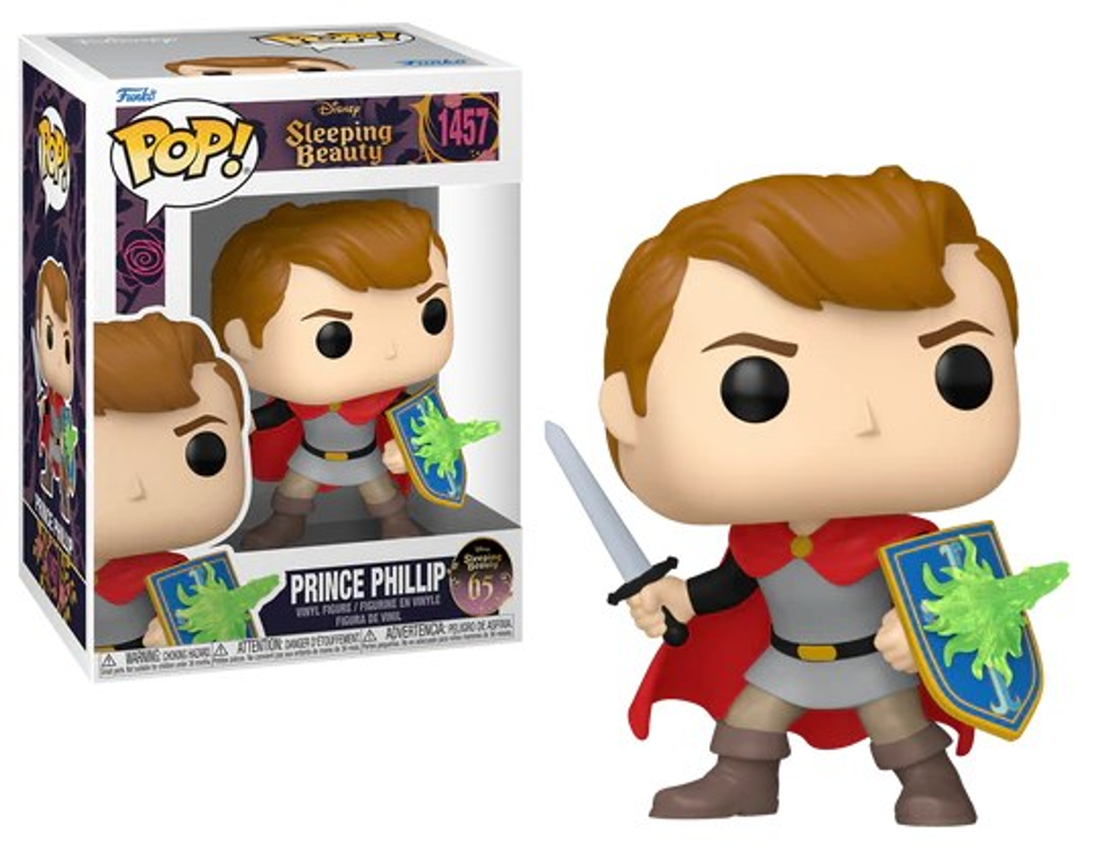 Figura Funko Pop del Príncipe Felipe de La Bella Durmiente, en caja y como figura.