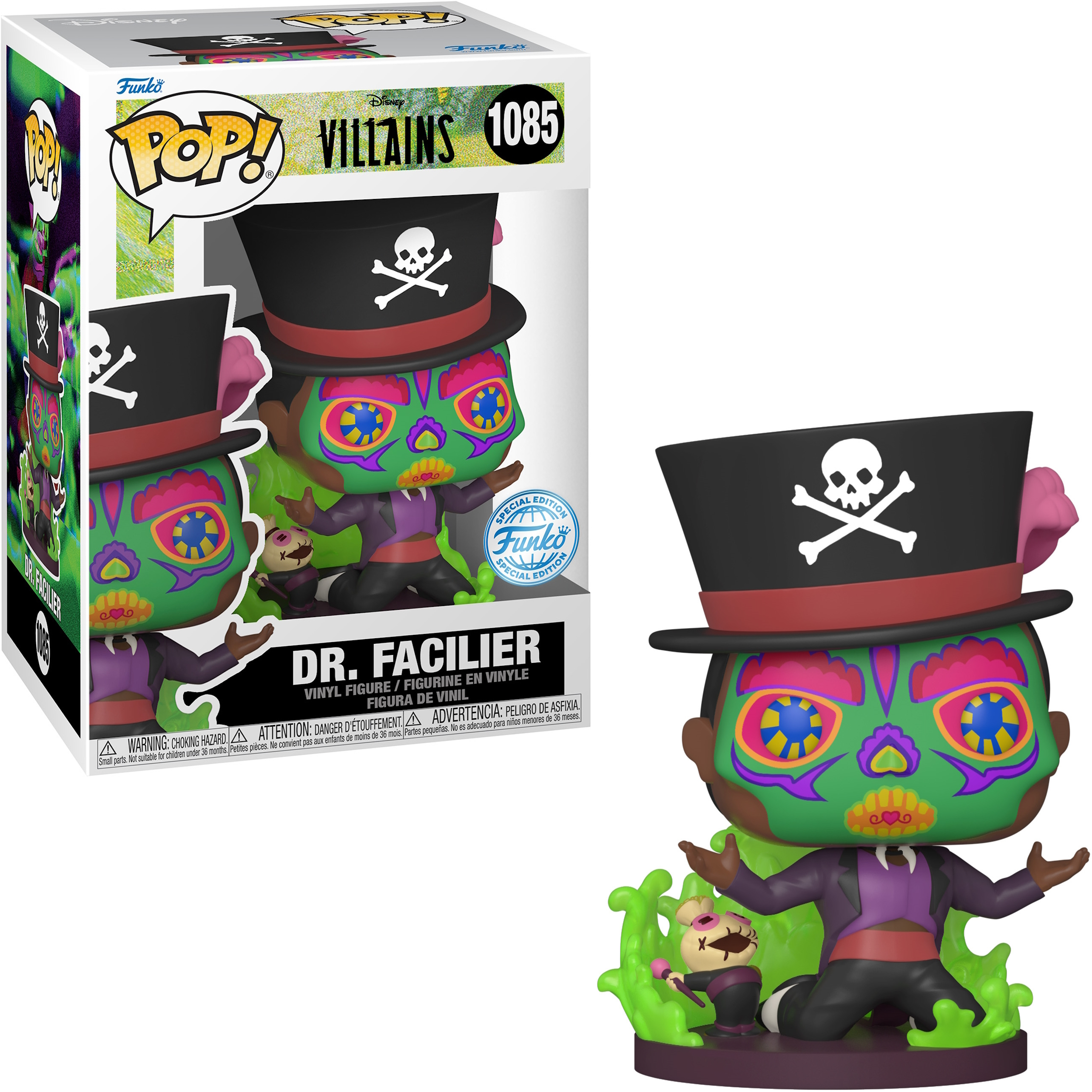 Figura Funko Pop de Dr. Facilier con caja, basada en la película de Disney.