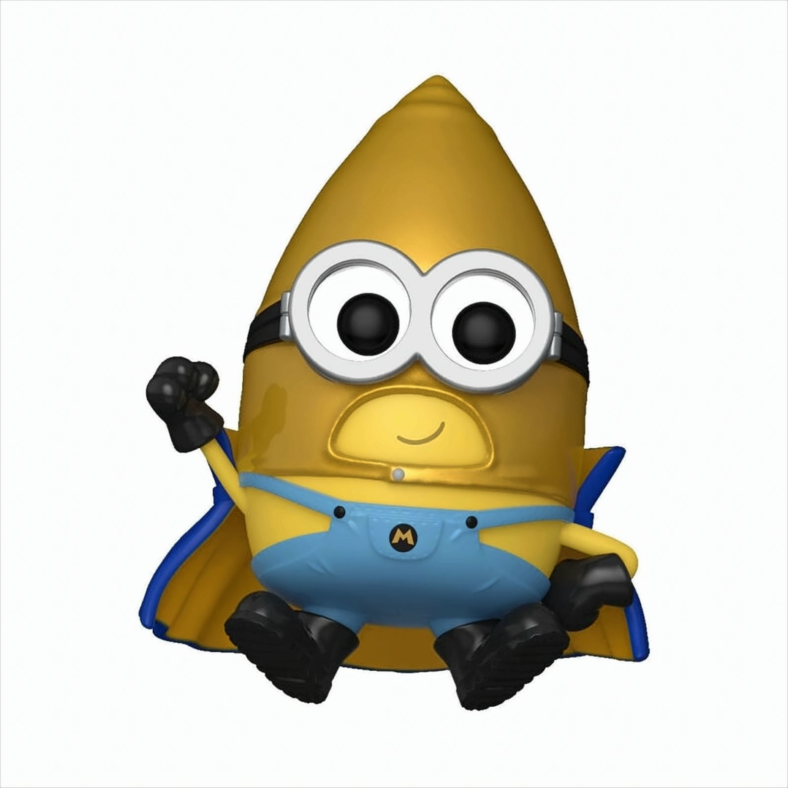 Una figura Funko Pop de un superhéroe Minion, amarillo con capa.