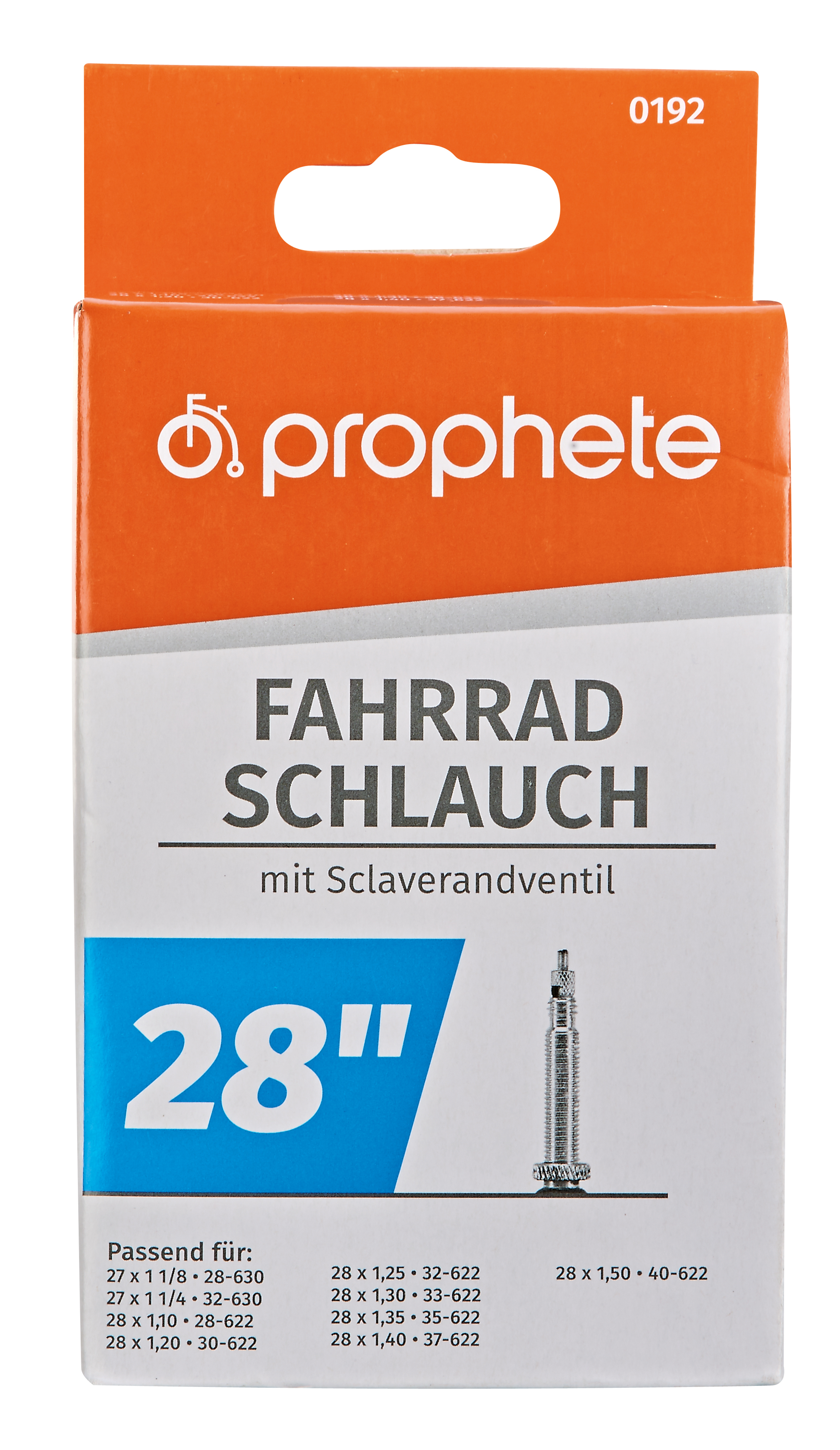 Box mit Fahrradschläuchen, Marke Prophete, mit Produktansicht.