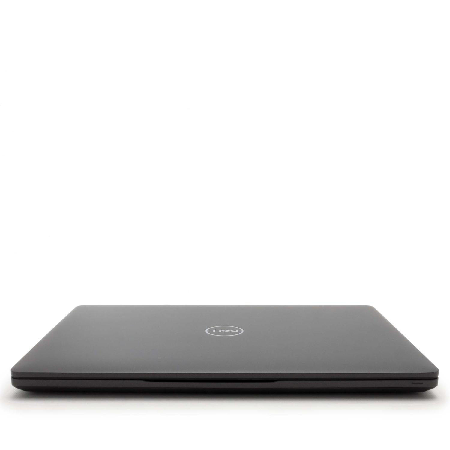 Laptop geschlossen, schwarz. Das Dell-Logo ist sichtbar. Weißer Hintergrund.