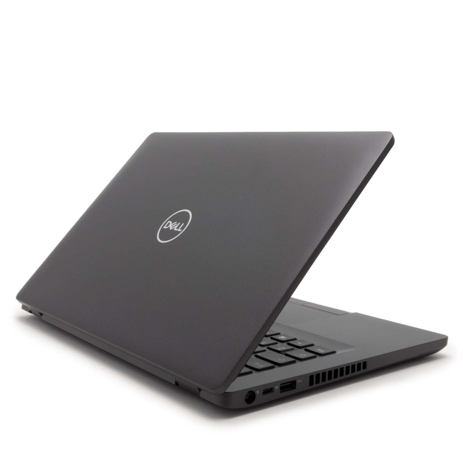 Ein dunkelgrauer Dell Laptop von der Seite. Das Dell-Logo ist sichtbar.