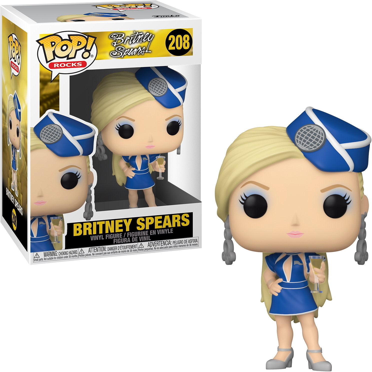 Figura Funko Pop de Britney Spears con un uniforme de azafata azul.