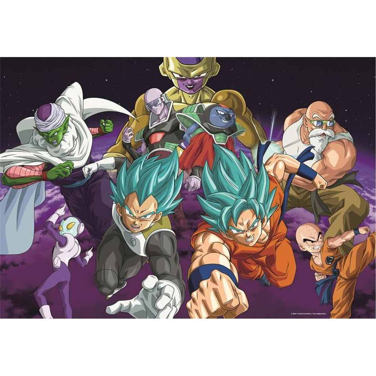 Dragon Ball Z poster with multiple characters, vibrant and colorful design.