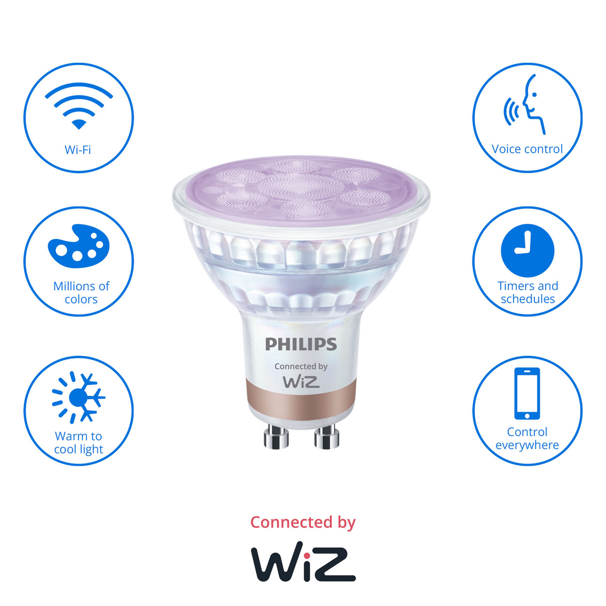 Bombilla inteligente - PHILIPS PHL BOMBILLA W-BT COLORES GU10 50W CRISTAL, GU10, Eficiencia energética: F, Blanco