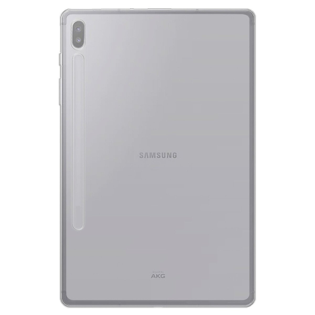 Silbernes Samsung-Tablet auf weißem Hintergrund.