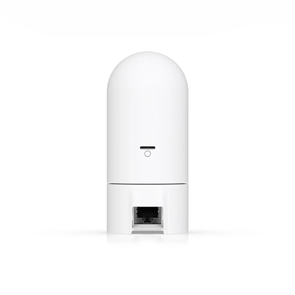 Biały router z portem sieciowym. Białe tło.