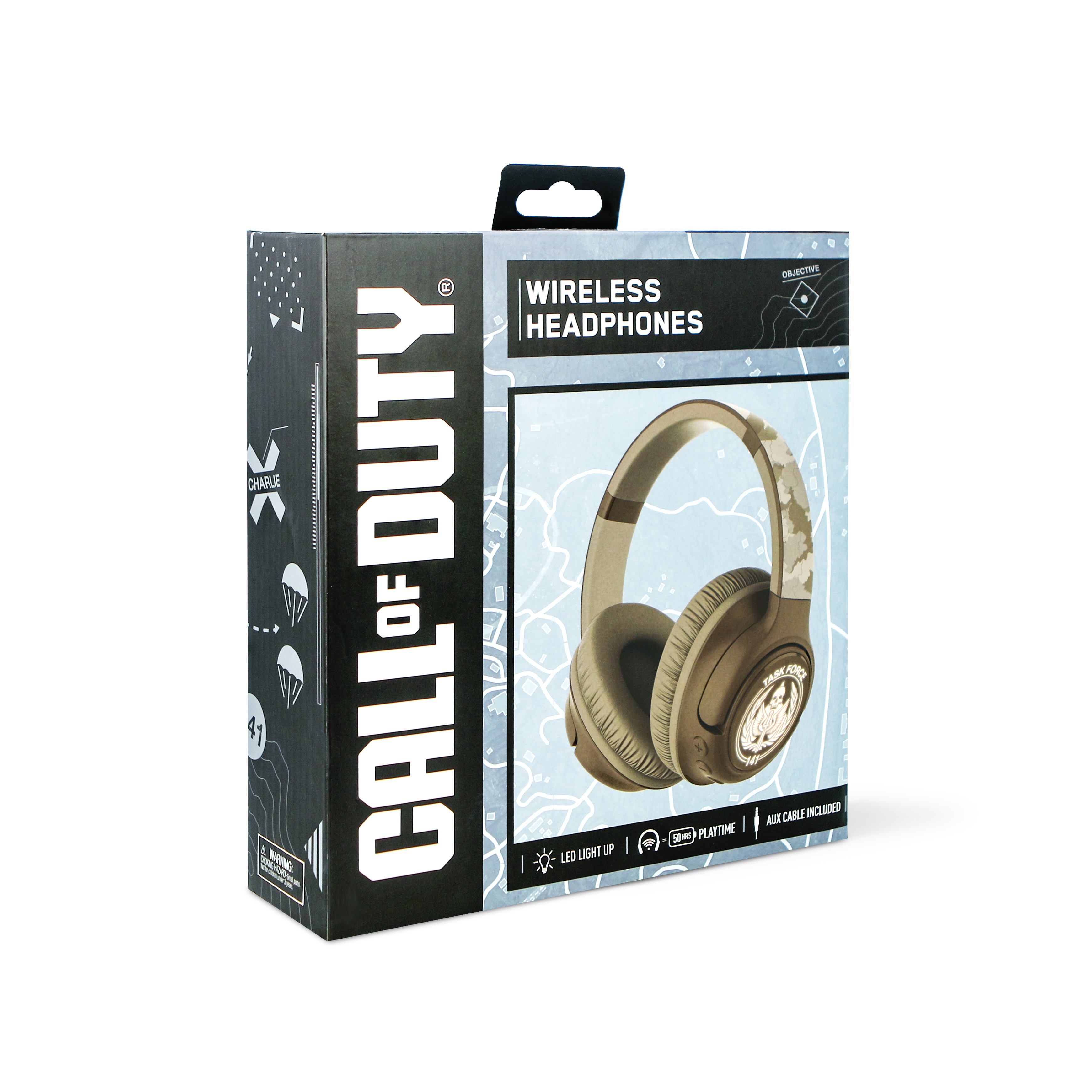 Una scatola di cuffie wireless Call of Duty con un'immagine delle cuffie.