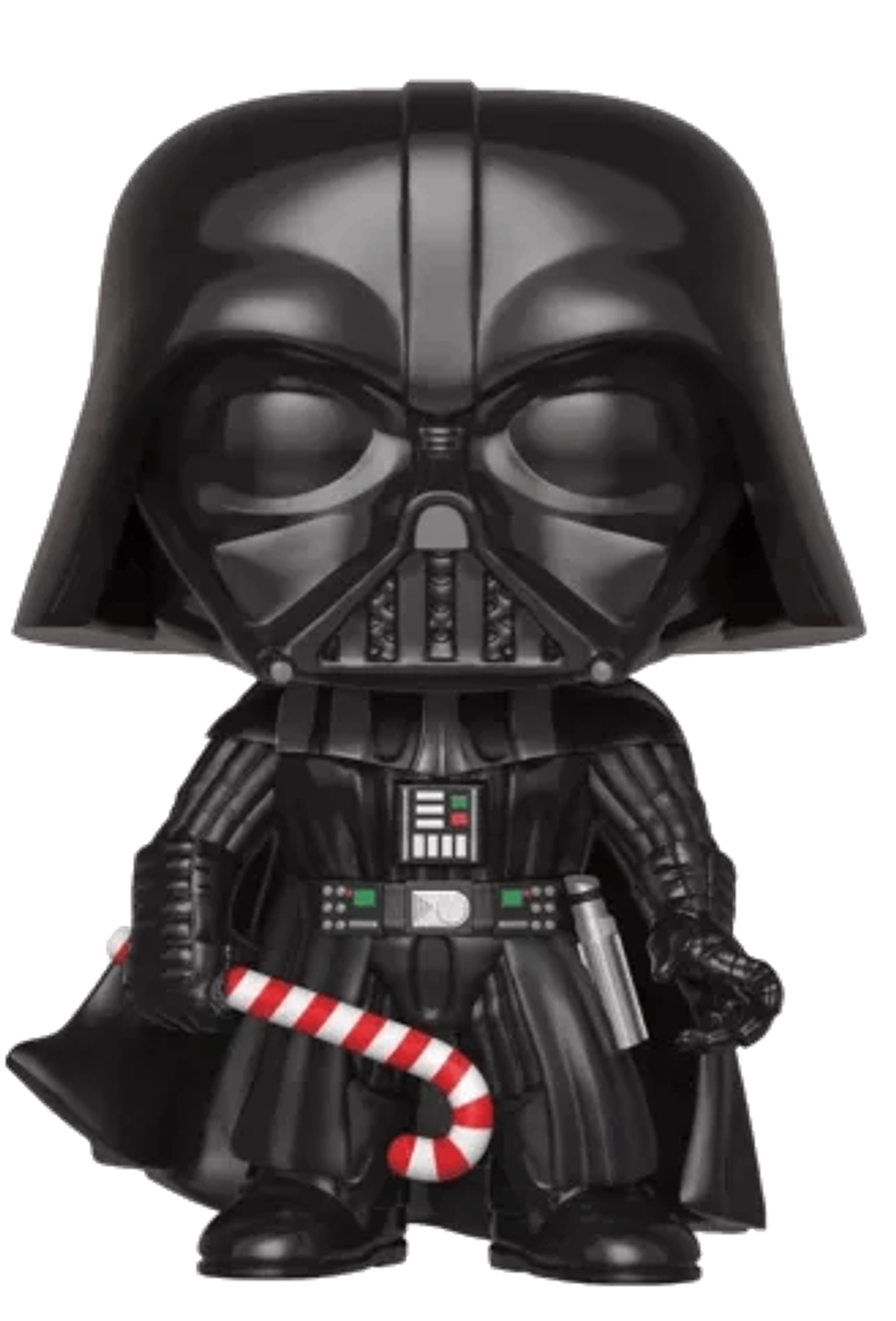 Una statuetta Funko Pop di Darth Vader, che indossa un mantello nero e tiene un bastoncino di zucchero.