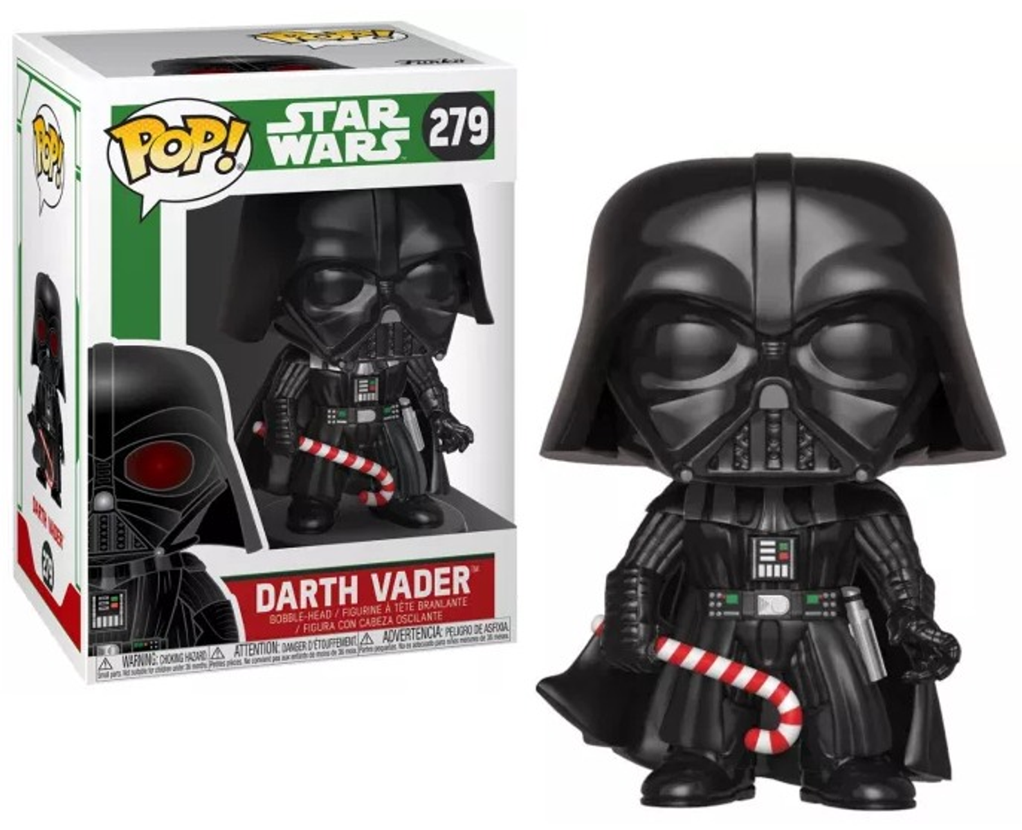 Darth Vader Pop! figura nella scatola. Darth Vader con bastoncino di zucchero.