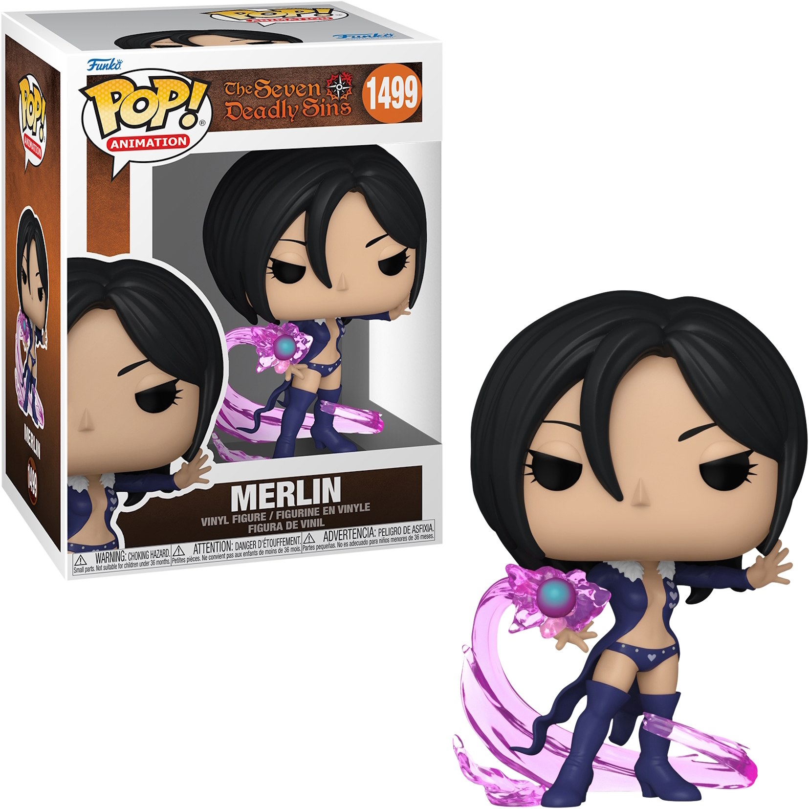 Figurka Funko Pop Merlina z Siedmiu Grzechów Głównych. Merlin w niebieskim stroju, trzymający magiczną kulę.