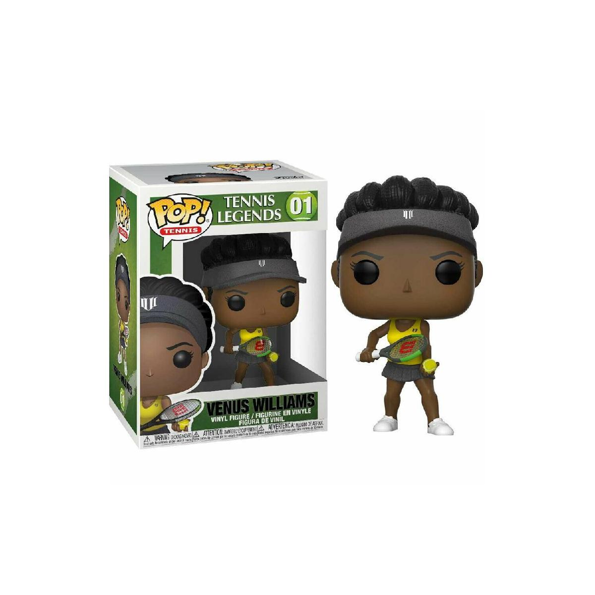 A Funko Pop figure of Venus Williams, tennis legend, with a tennis racket and ball.