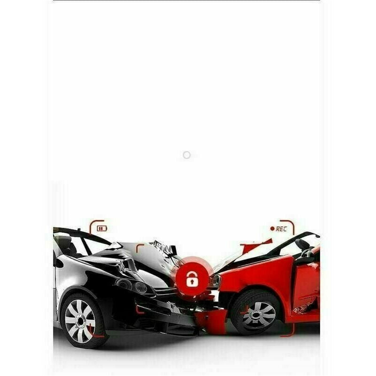 Drei Autos mit einem Schloss-Symbol. Die Autos sind schwarz, silber und rot. Das Schloss ist in der Mitte.