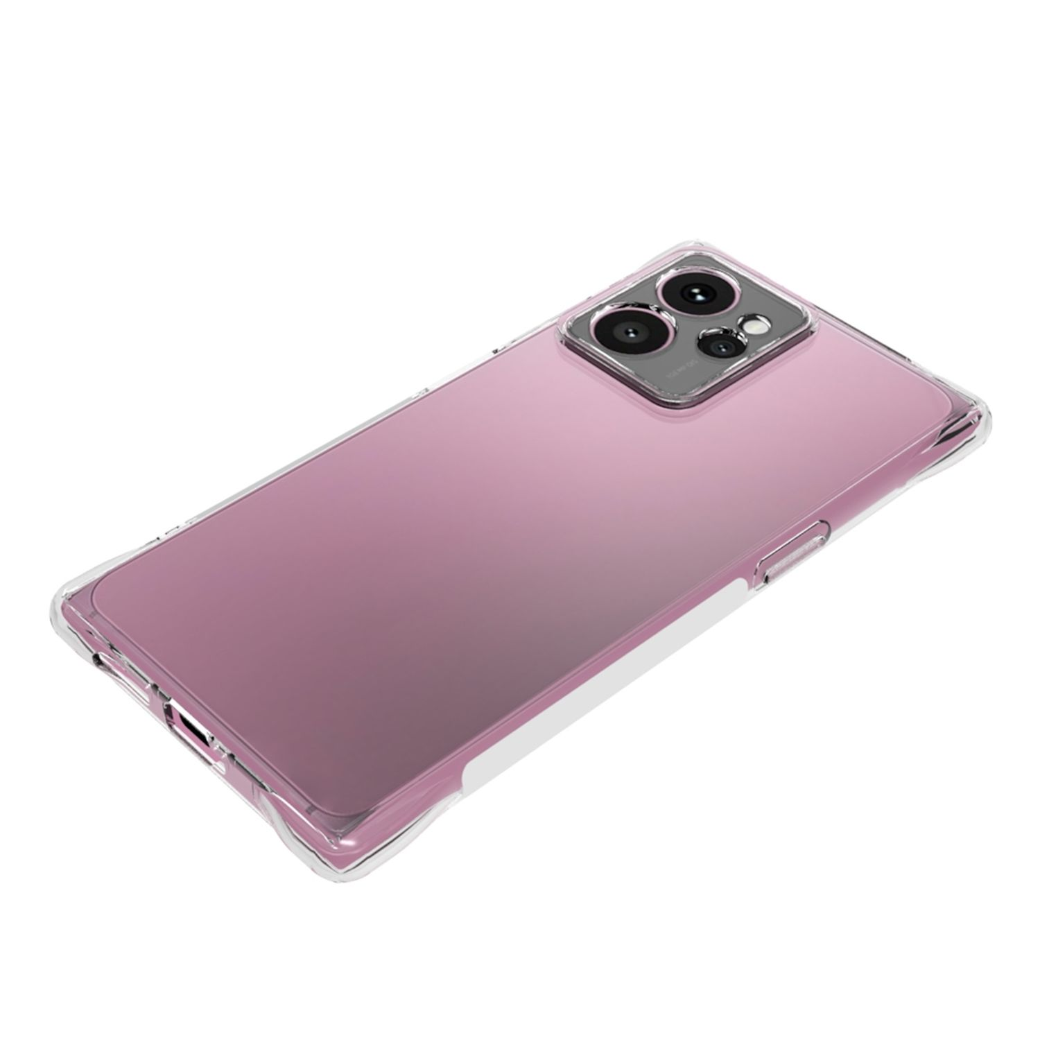 Rosa Handyhülle auf rosa Handy. Die Hülle ist transparent. Kameramodul sichtbar.